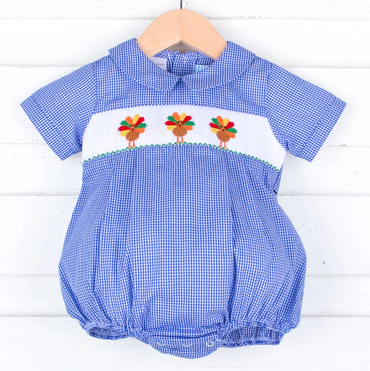 Turkey Smocked Royal Gingham Collared Bubble - Image 2