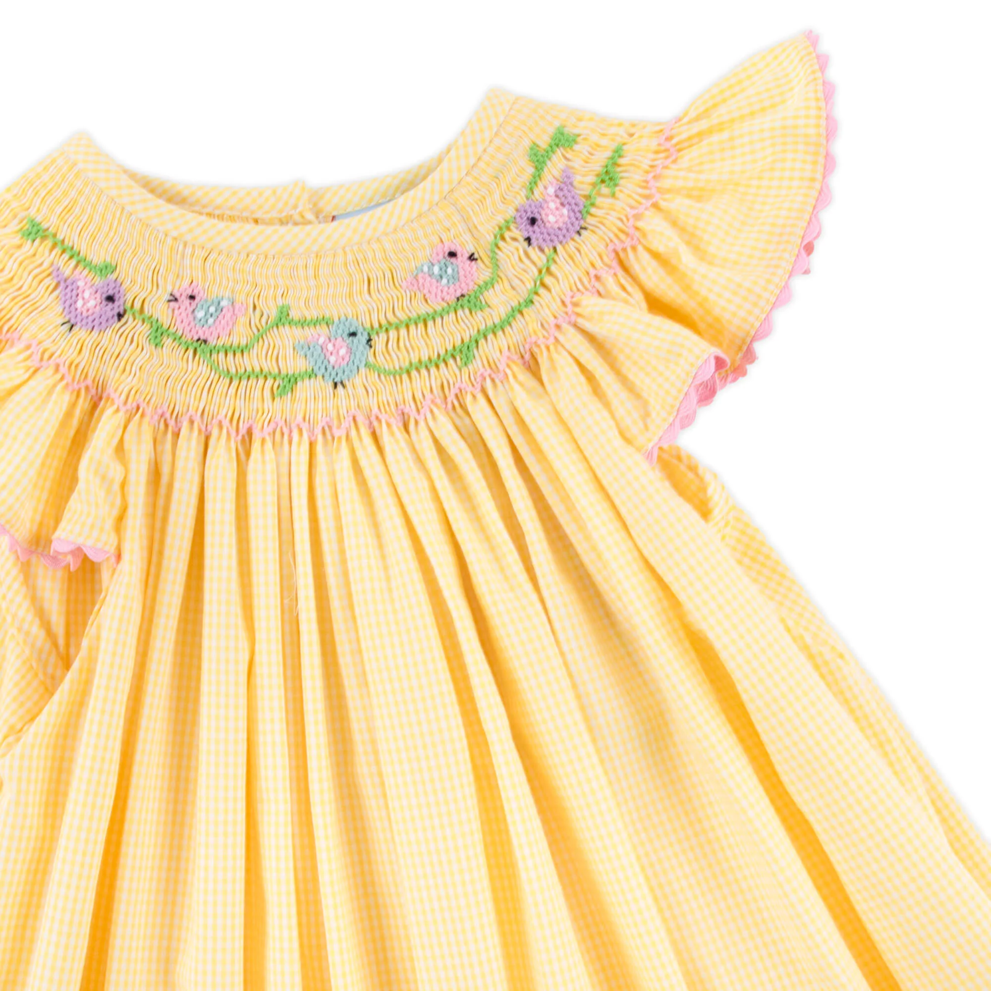 Yellow Check Bird Smocked Bloomer Set - Image 2