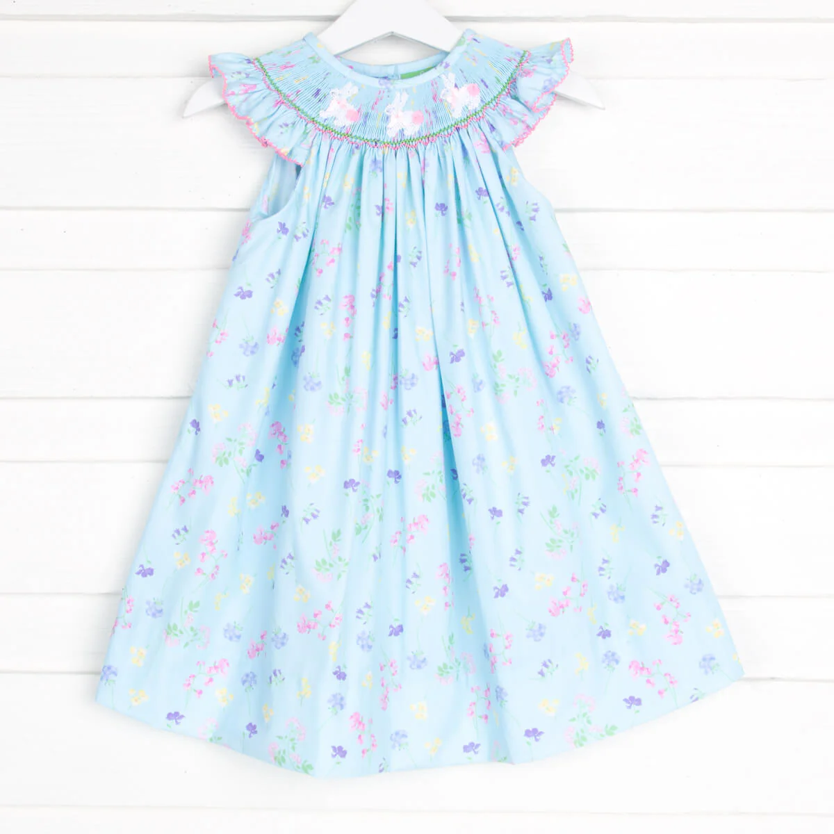 Turquoise Floral Bunny Smocked Dress - Image 2