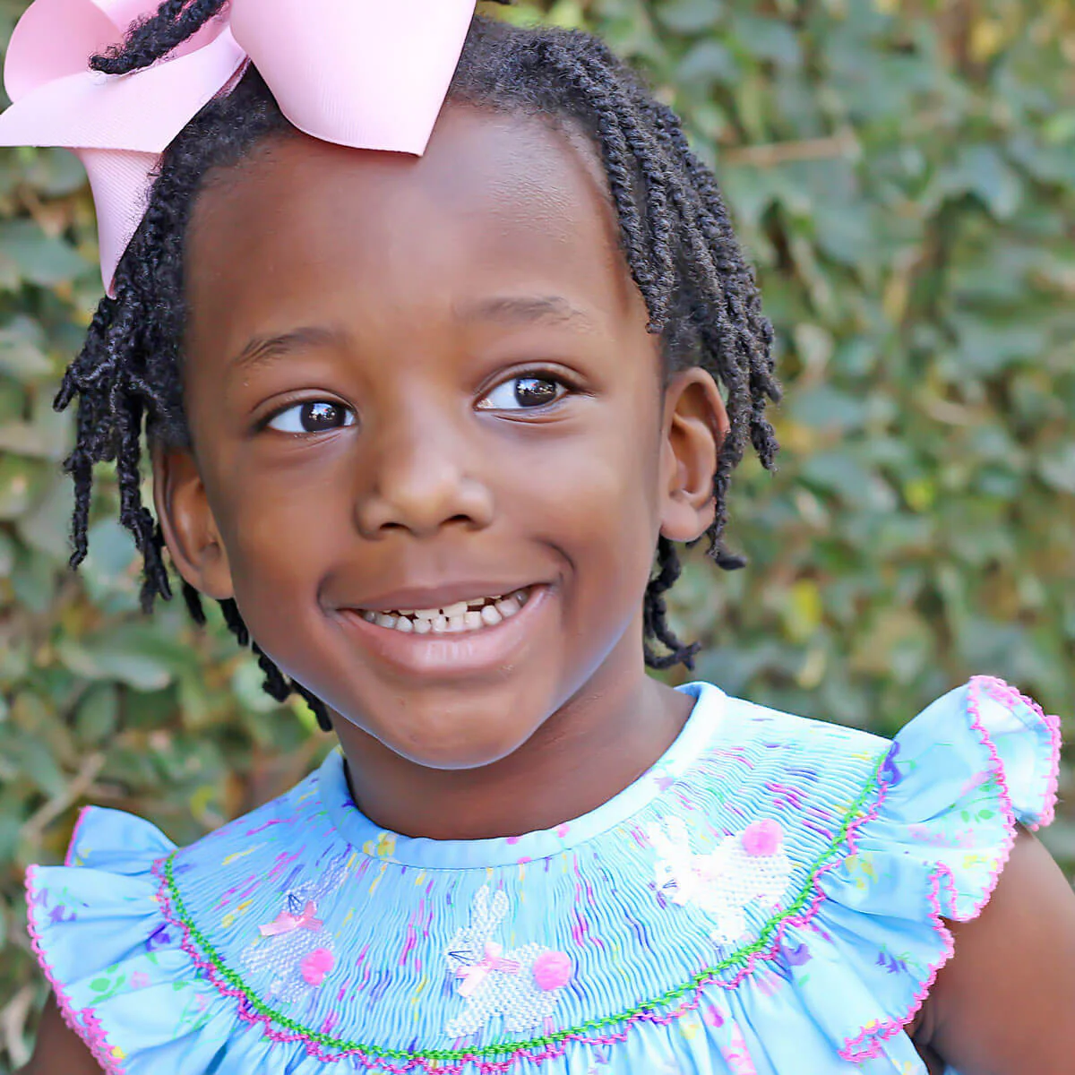 Turquoise Floral Bunny Smocked Dress - Image 3