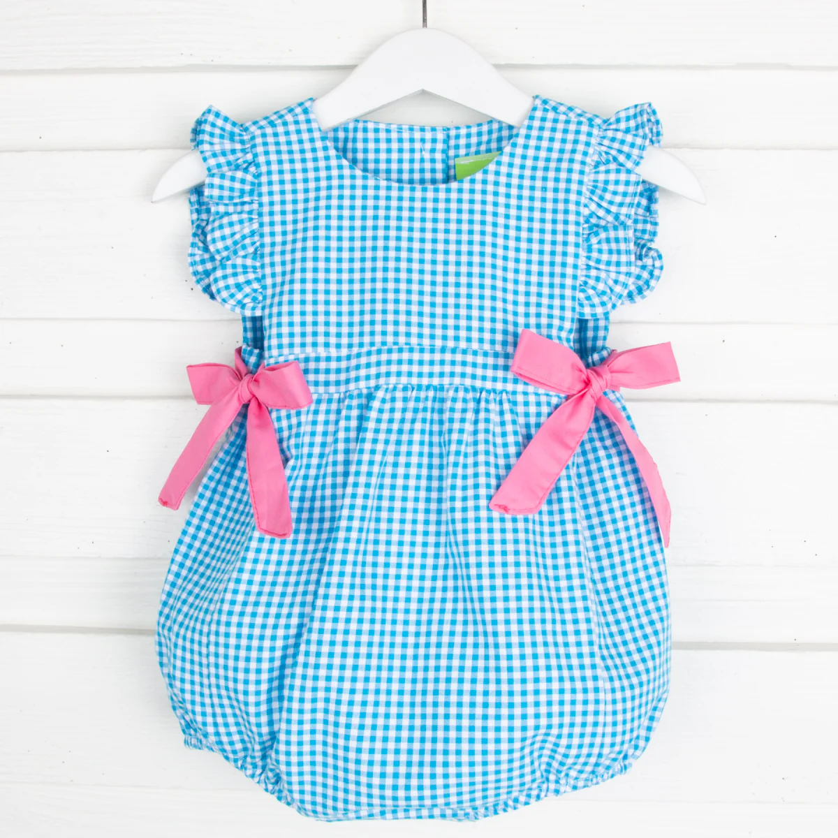 Turquoise Gingham Side Tie Bubble - Image 2