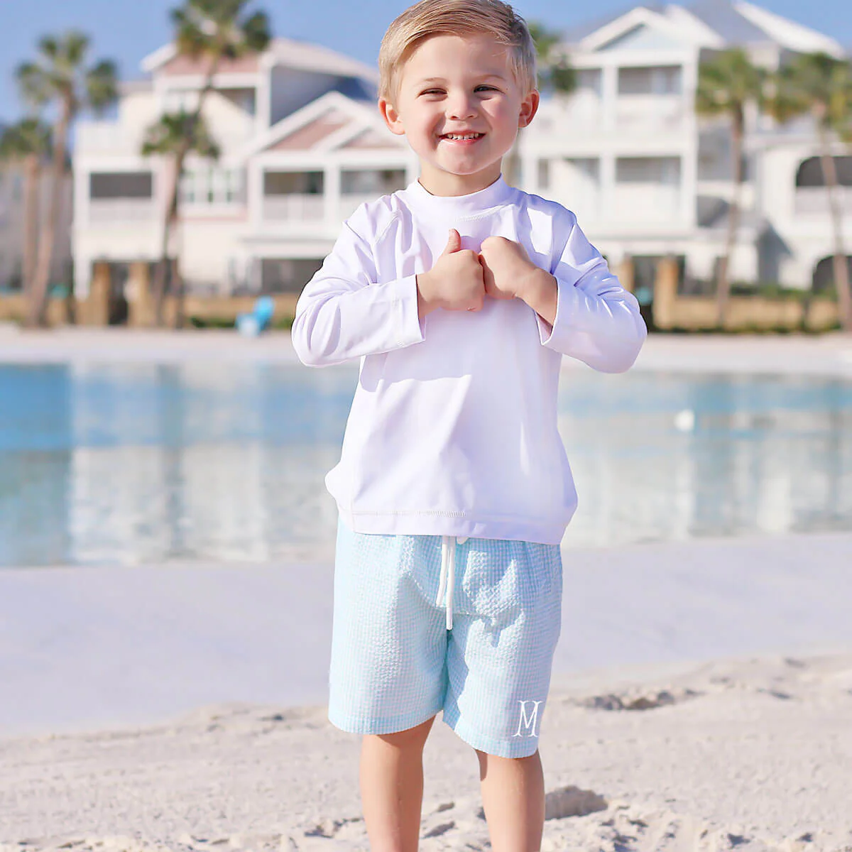 Sea Island Turquoise Gingham Swim Trunks - Image 2