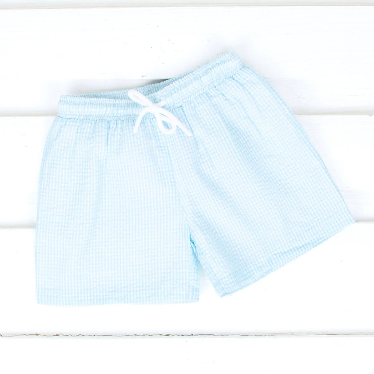 Sea Island Turquoise Gingham Swim Trunks - Image 8