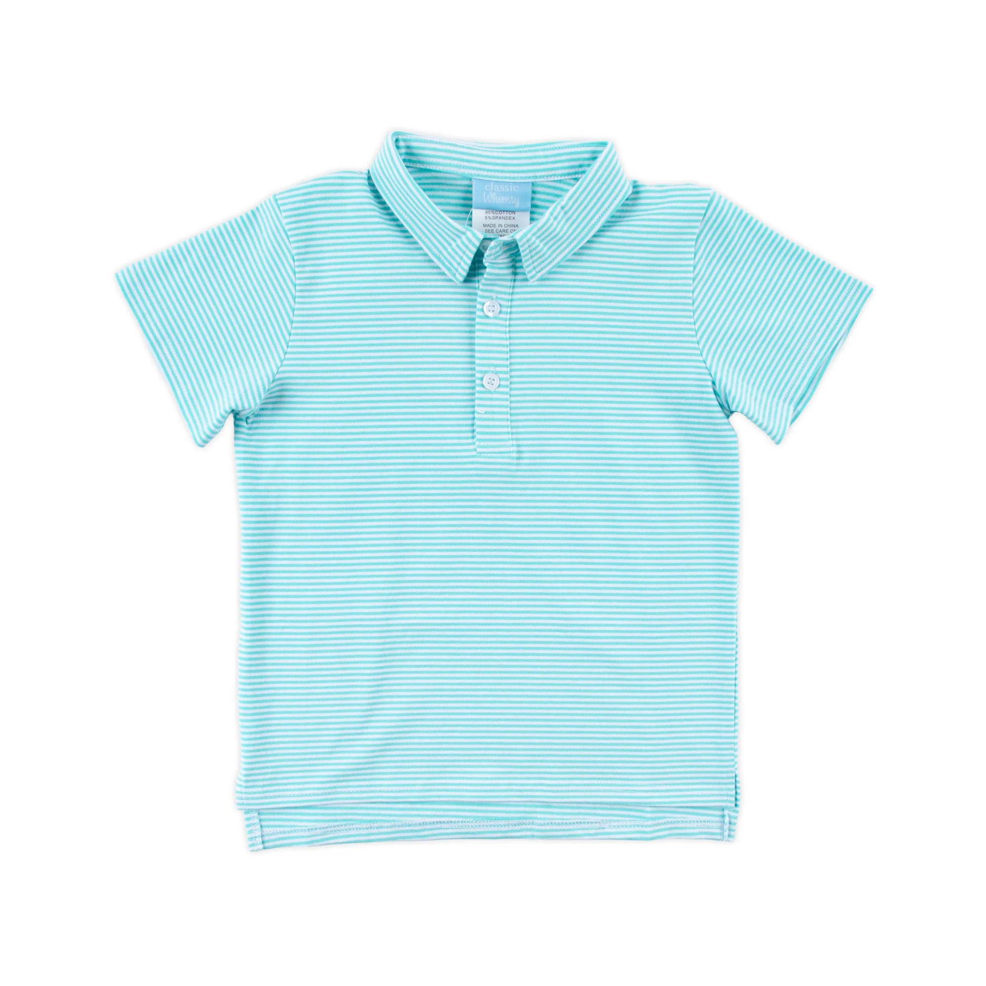 Turquoise Stripe Knit Short Sleeve Polo - Image 3