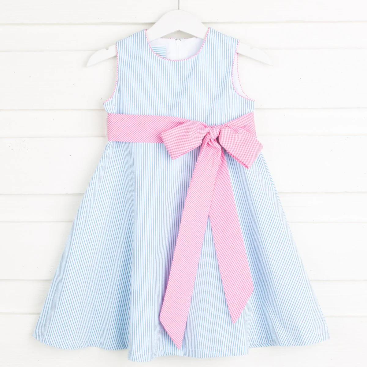 Turquoise Stripe Seersucker Sash Dress - Image 2