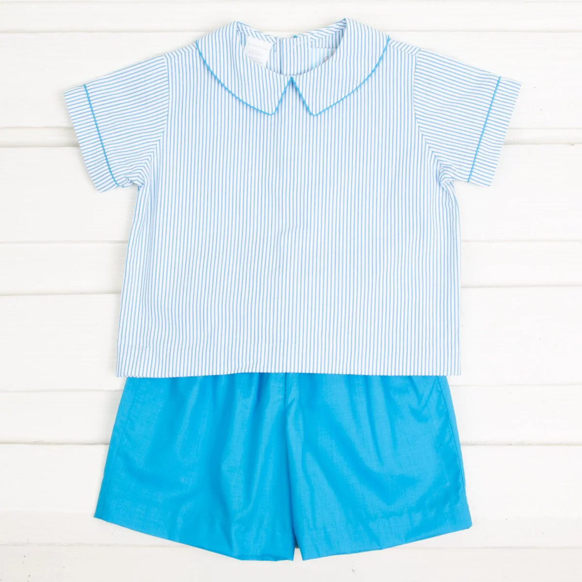 Turquoise Stripe Seersucker Short Set - Image 2