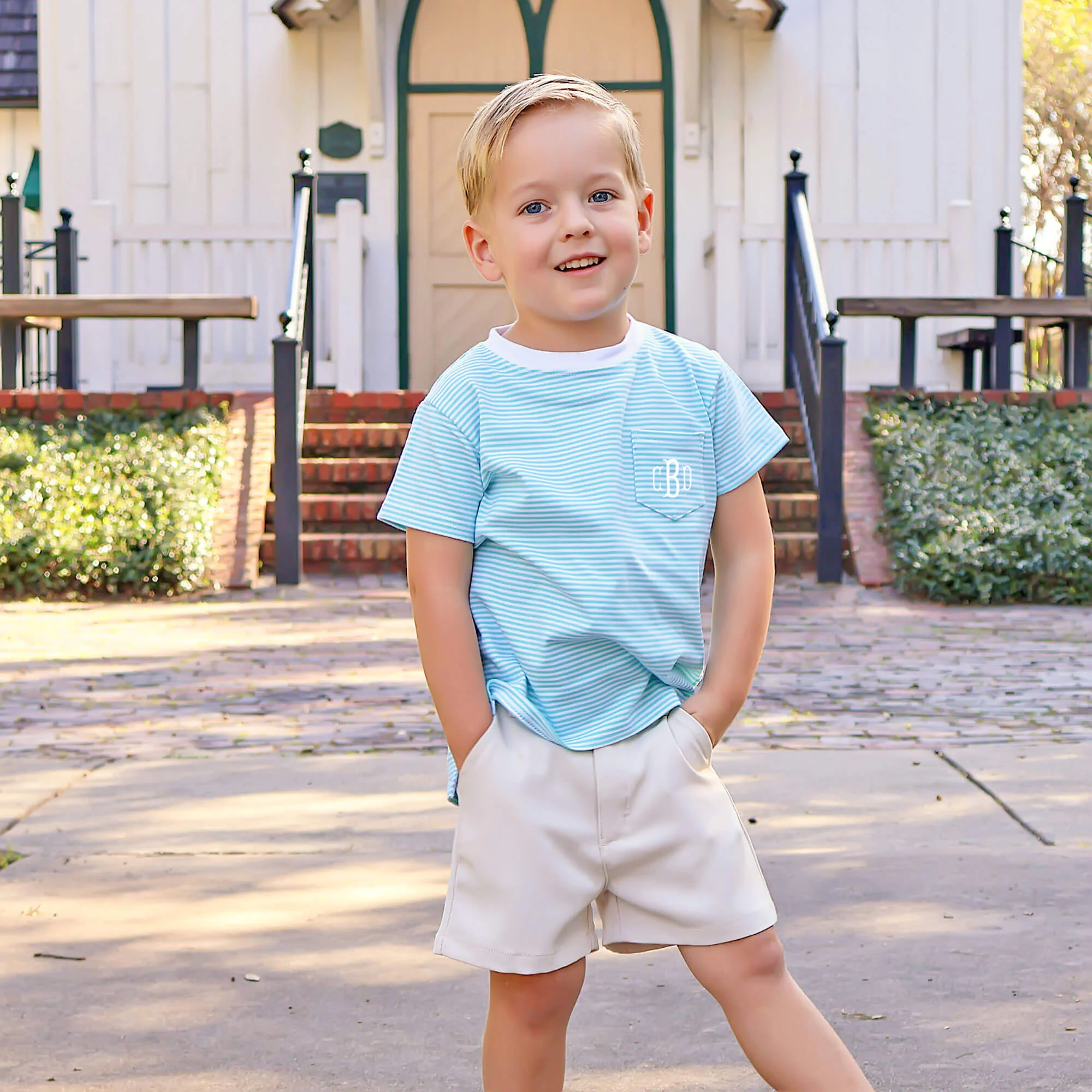 Turquoise Thin Stripe Short Sleeve Pocket Shirt - Image 3