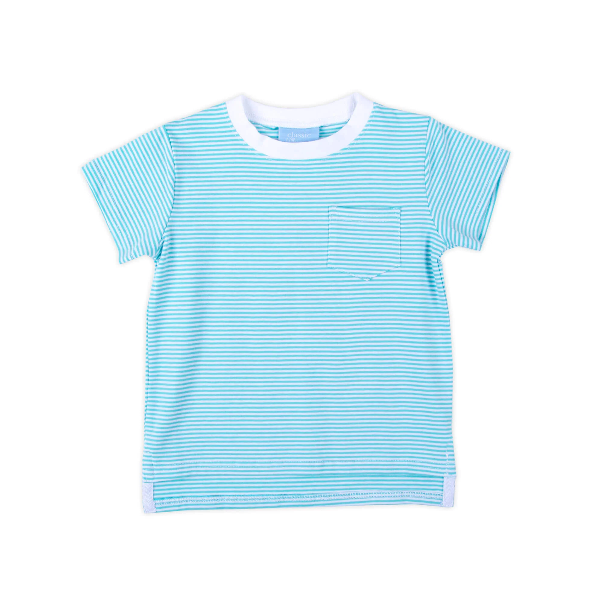 Turquoise Thin Stripe Short Sleeve Pocket Shirt - Image 4