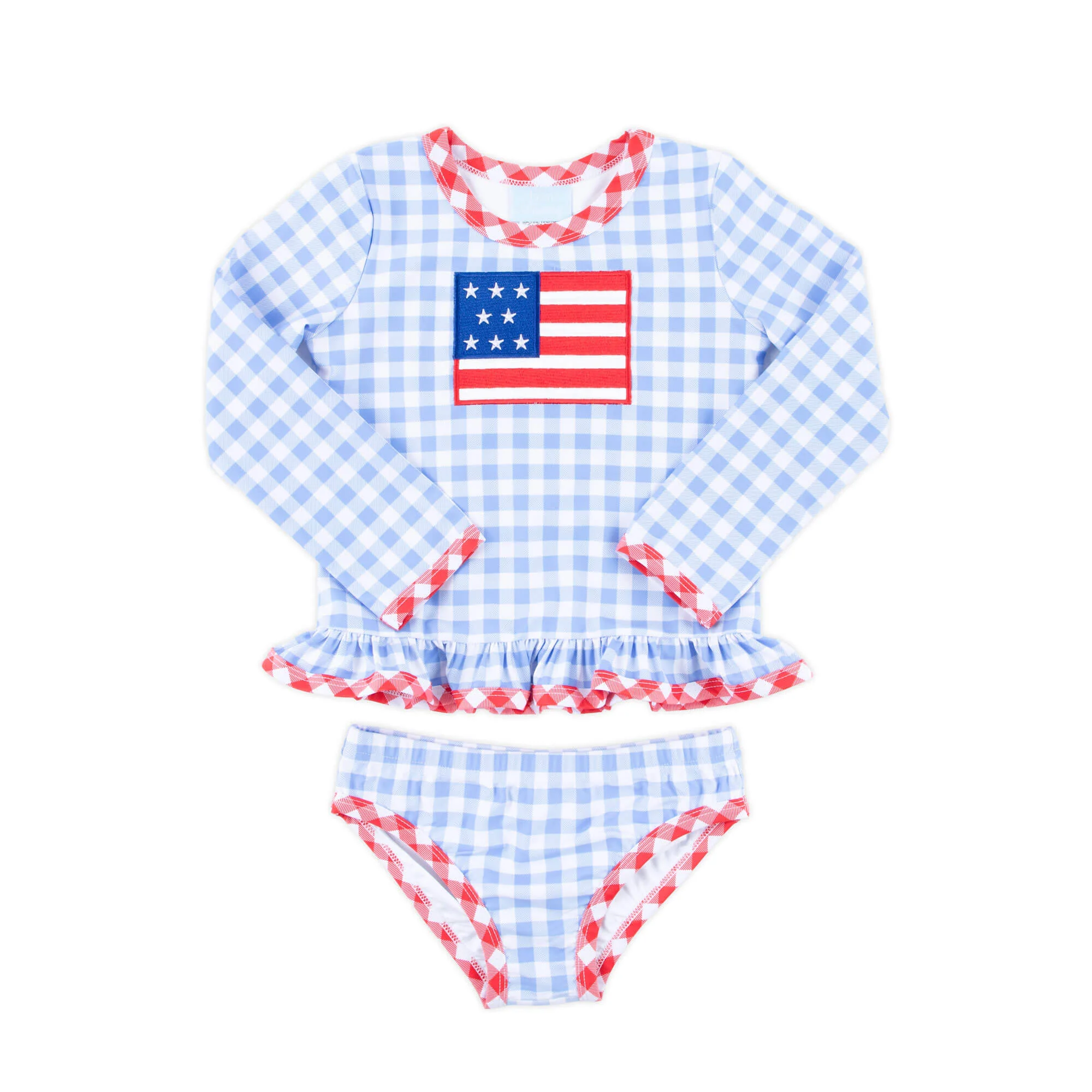 Blue Gingham Flag Rash Guard Set - Image 2