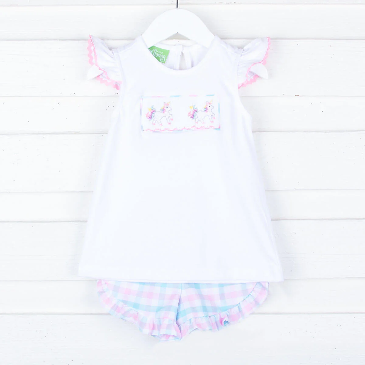 Unicorn Pink and Aqua Plaid Short Set - Image 2