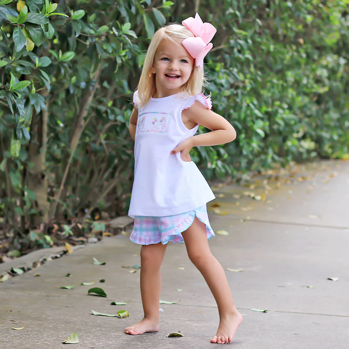 Unicorn Pink and Aqua Plaid Short Set - Image 5