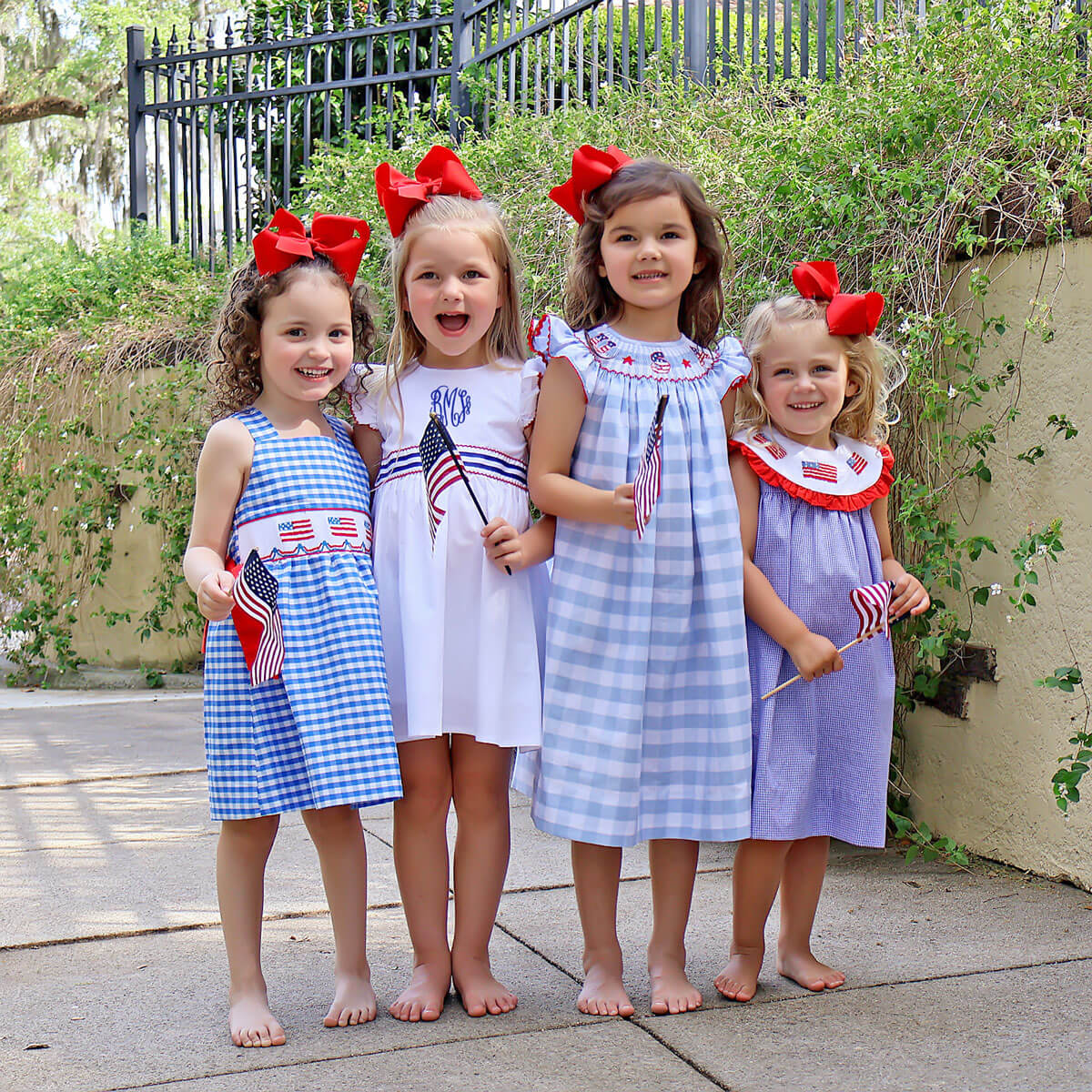 USA Smocked Blue Check Angel Sleeve Dress - Image 4