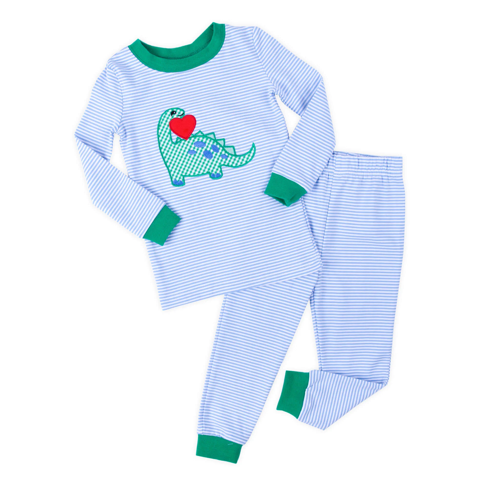 Valentine Dinosaur Blue Stripe Pajamas - Image 2