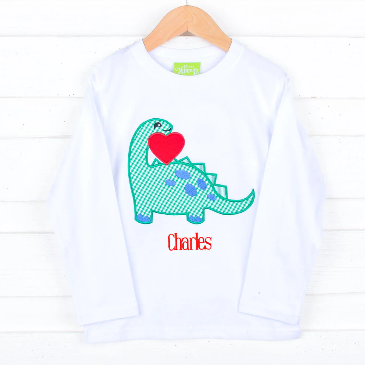Valentine Dinosaur Long Sleeve White Shirt - Image 2