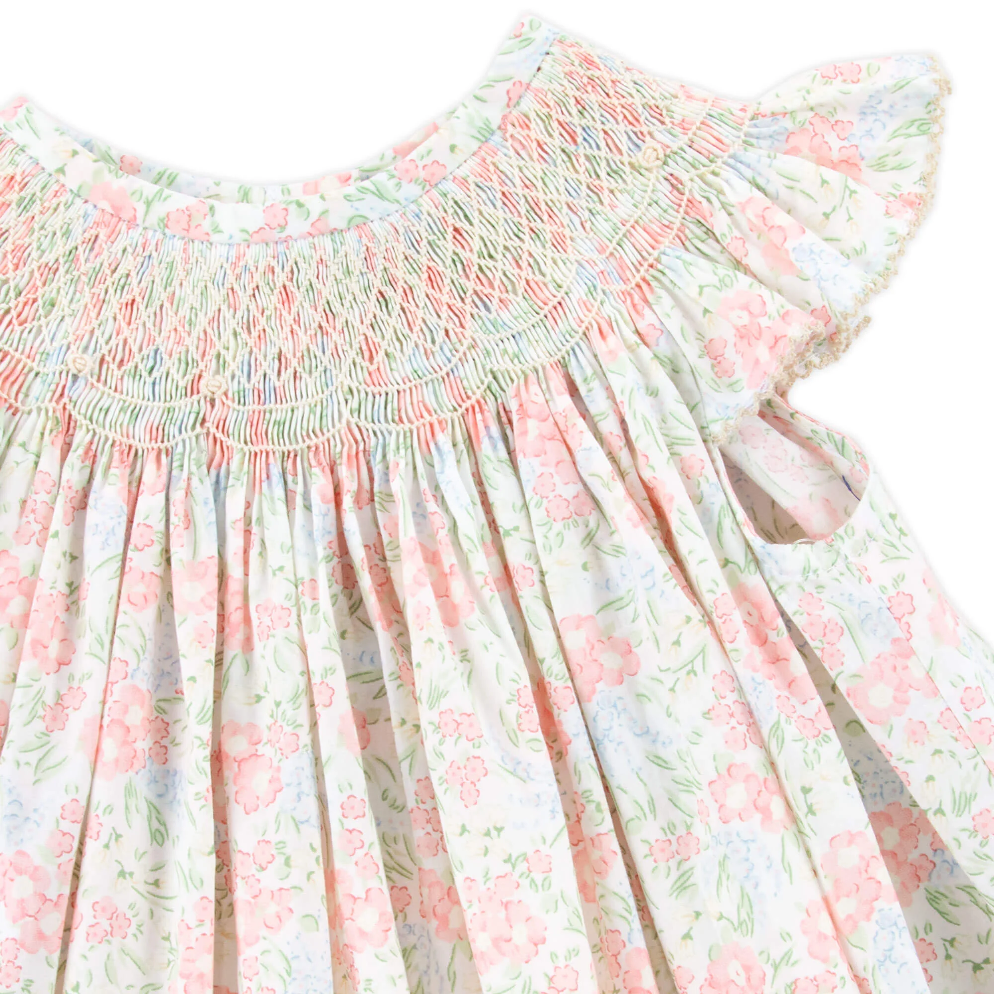 Vintage Garden Pink Smocked Angel Sleeve Bubble - Image 2