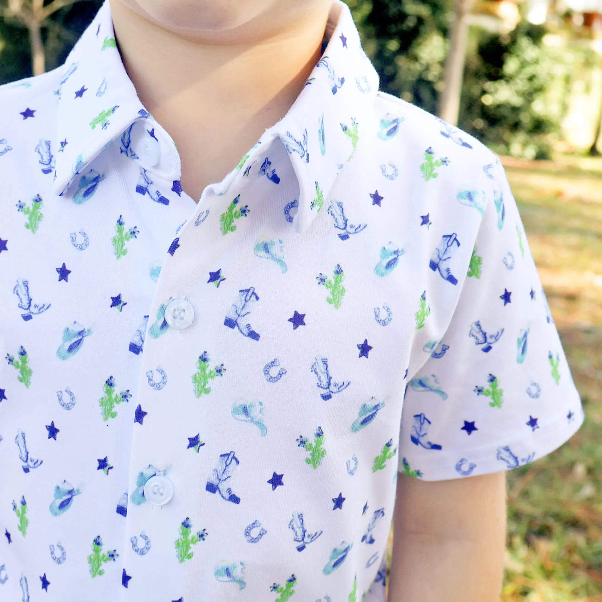 Round Top Blue Knit Button Down Shirt - Image 4