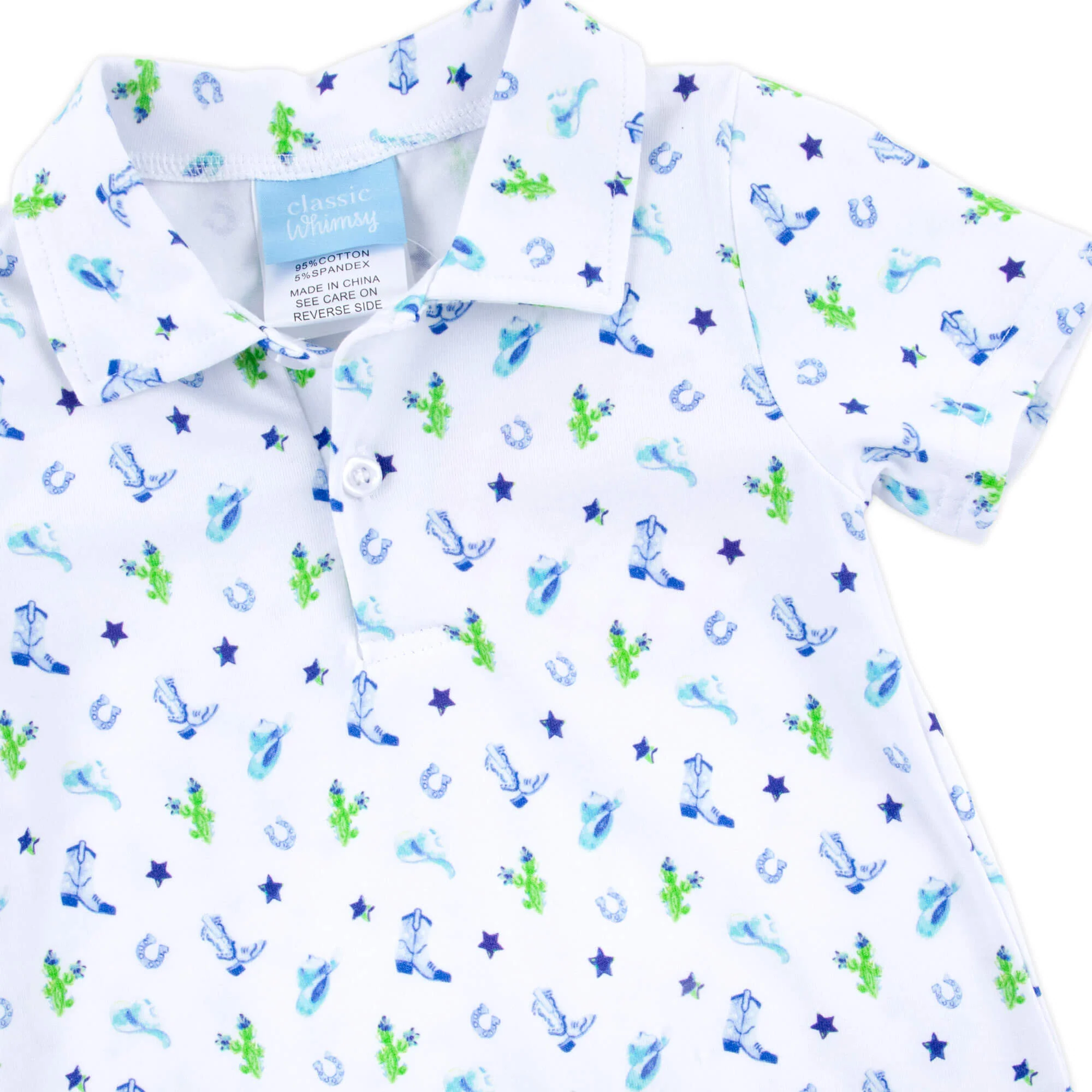 Round Top Blue Polo Romper - Image 2