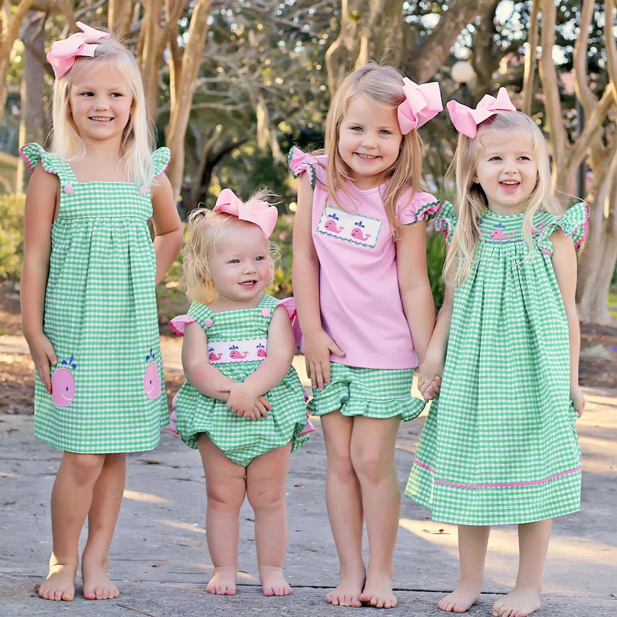 Whale Smocked Dress Green Check - Image 4