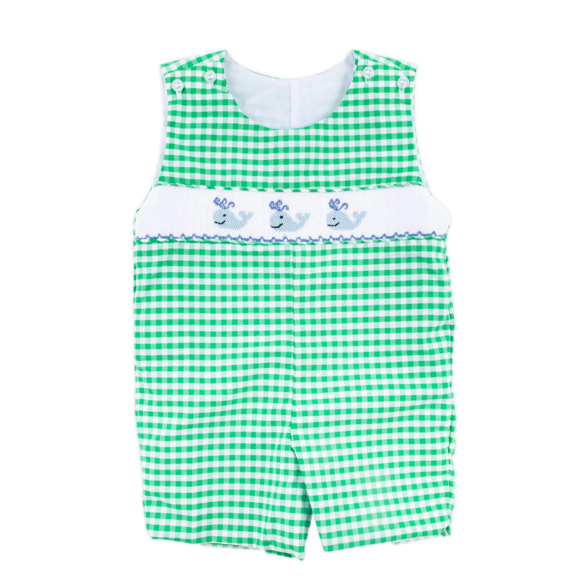Whale Smocked Green Gingham Jon Jon - Image 2
