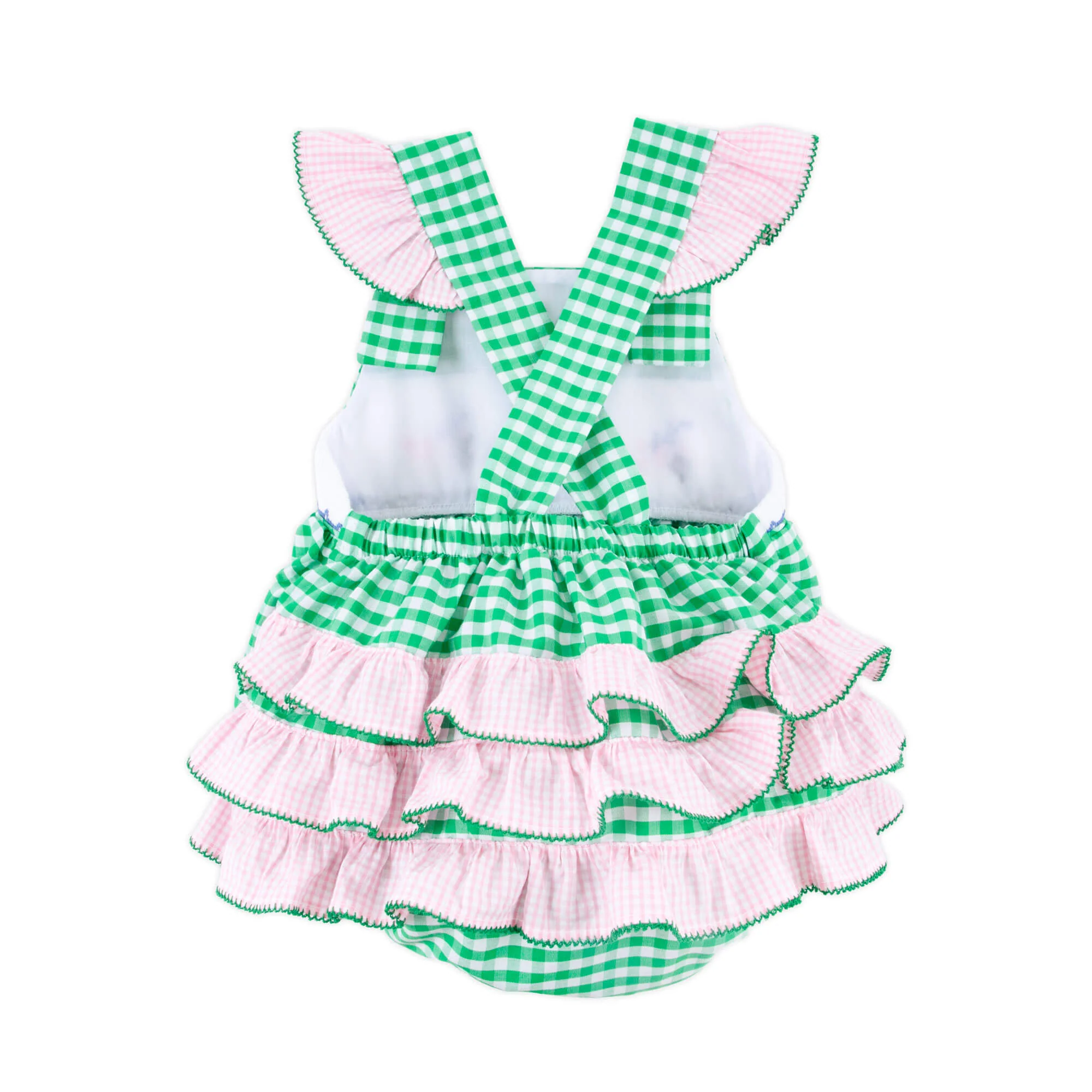 Whale Smocked Green Gingham Leah Bubble - Image 4