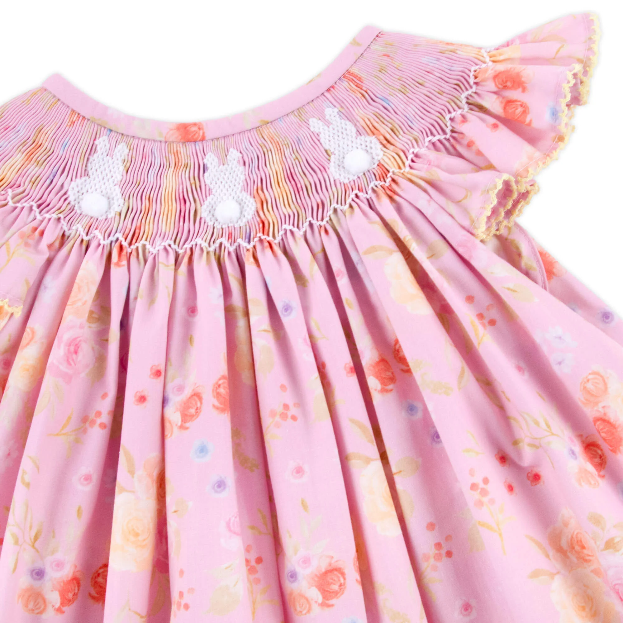 Whimsical Floral Bunny Smocked Pink Dress - Image 2