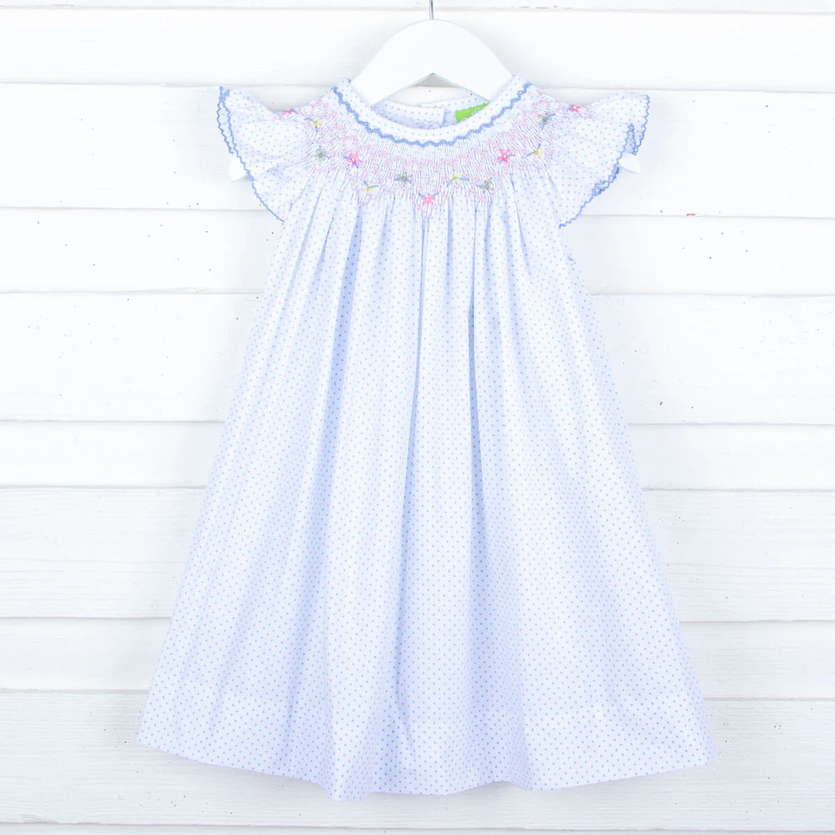 Wild Flowers Smocked Light Blue Polka Dot Dress - Image 3