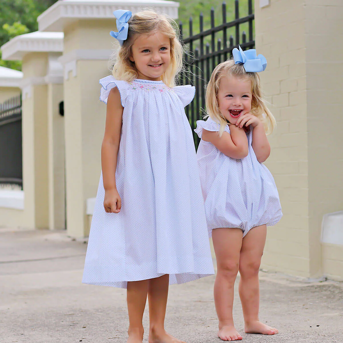 Wild Flowers Smocked Light Blue Polka Dot Dress - Image 4