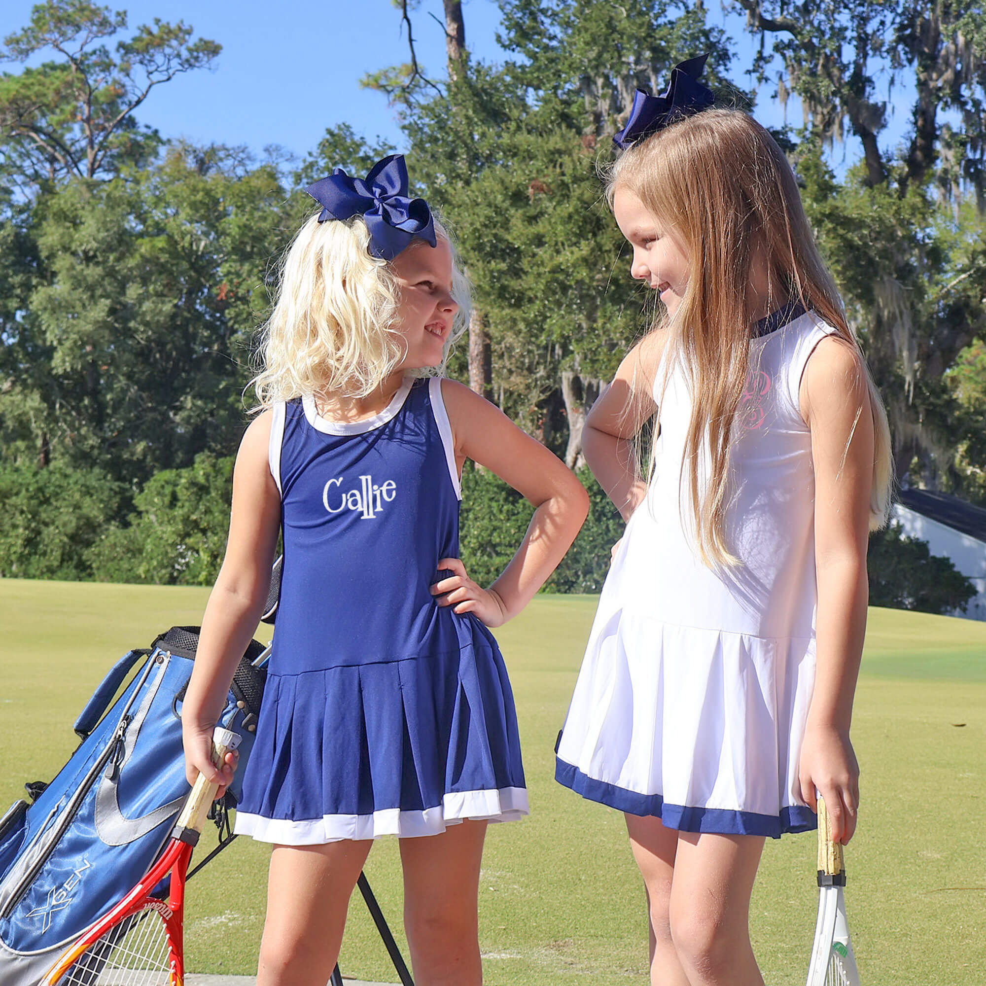 White & Navy Zip Tennis Dress - Image 3