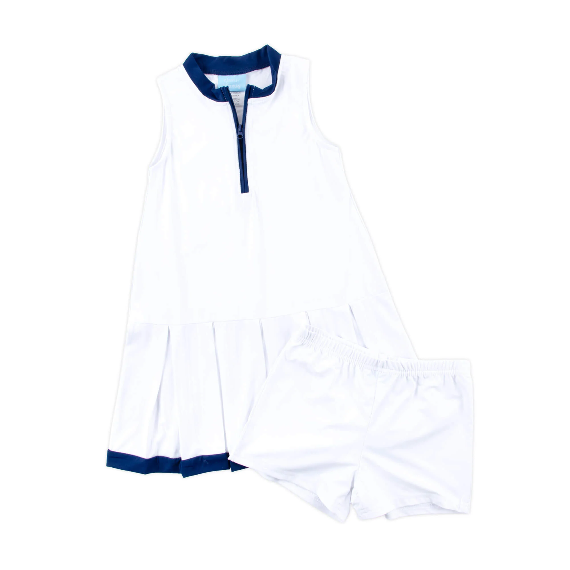 White & Navy Zip Tennis Dress - Image 4