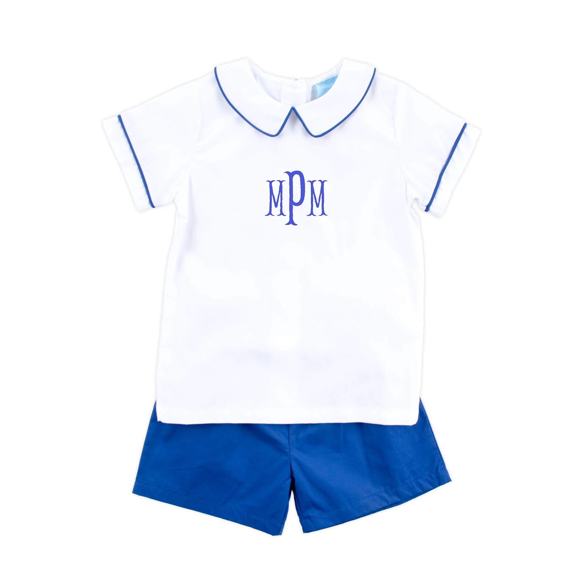 White And Royal Blue Collared Short Set - Image 2