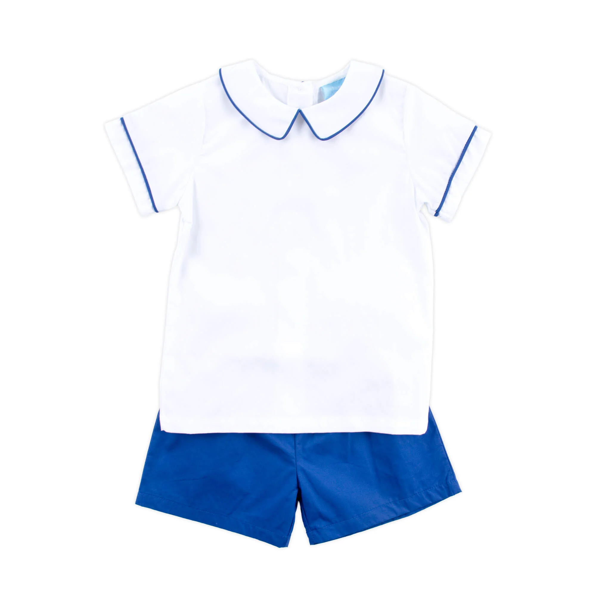 White And Royal Blue Collared Short Set - Image 4