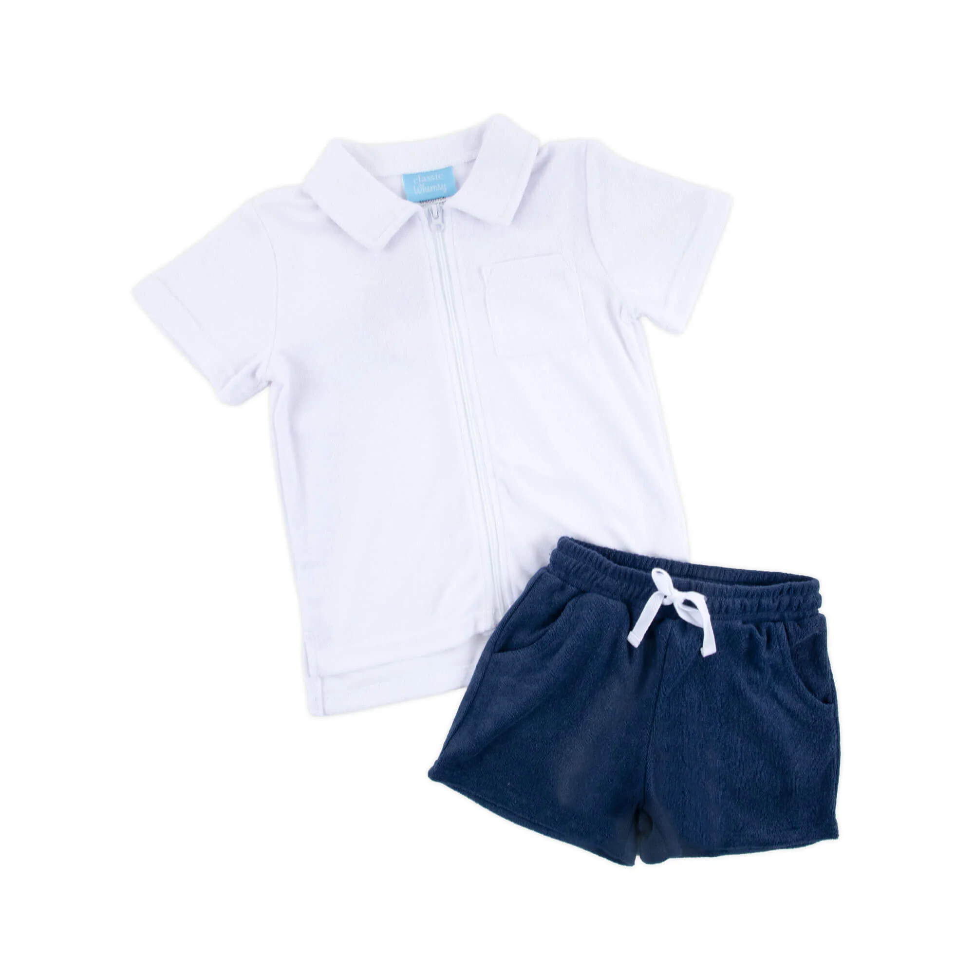 White & Blue Terry Swim Cover Up Short Set - Image 4