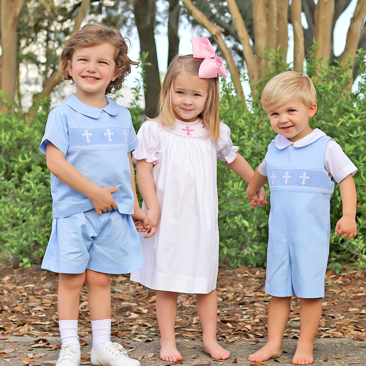Cross Smocked Light Blue Pique Jon Jon - Image 5