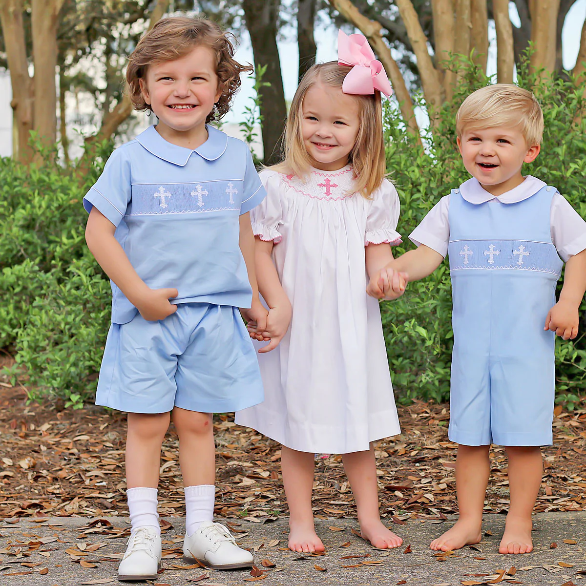 Cross Smocked Light Blue Pique Short Set - Image 4