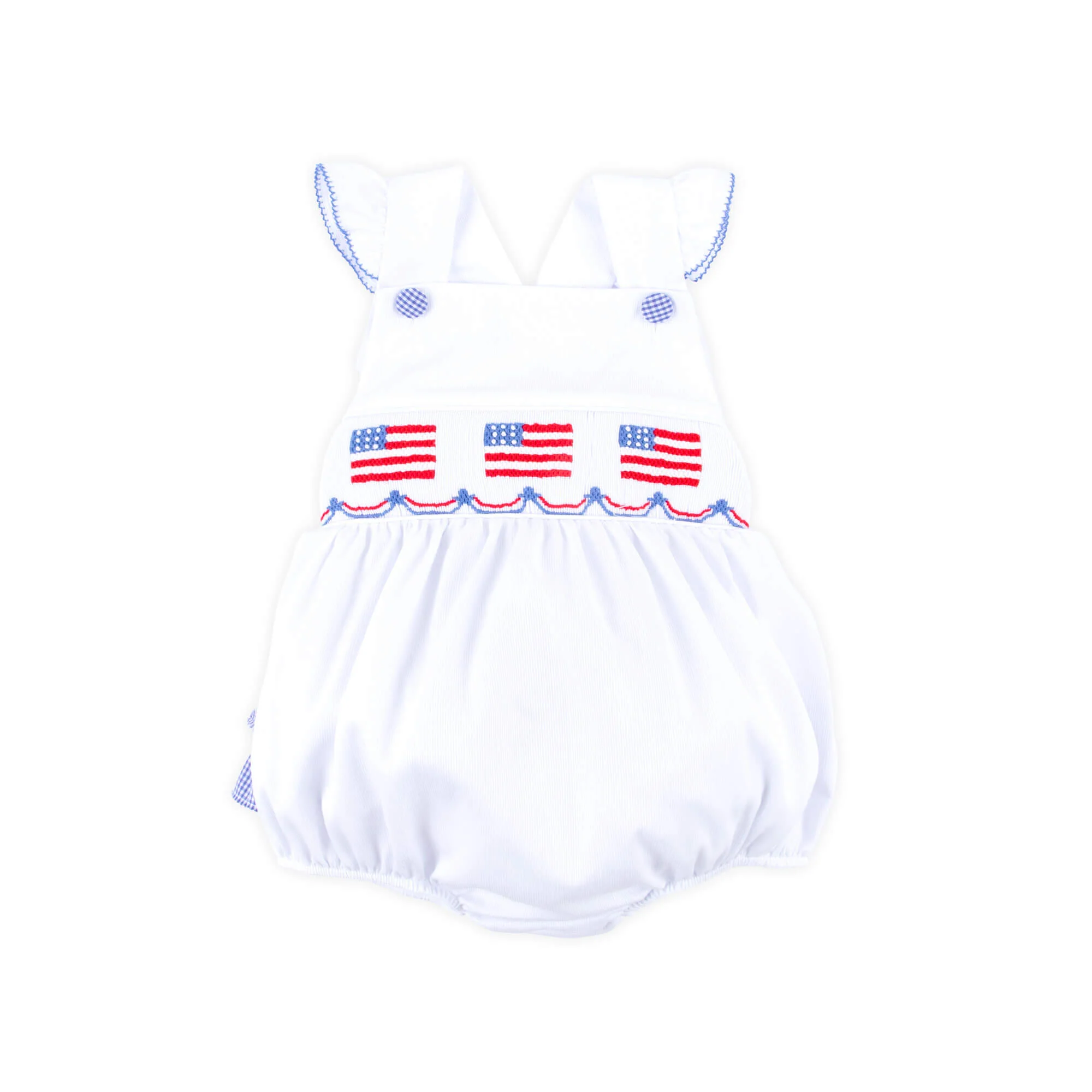 Flag Smocked White Pique Leah Ruffle Bubble - Image 2