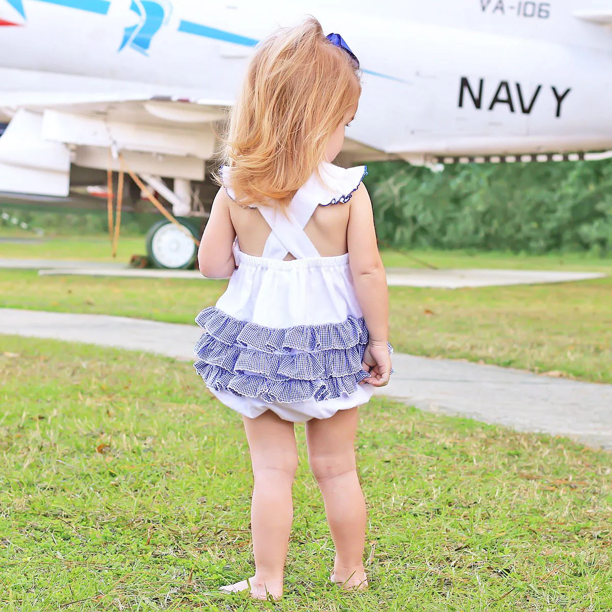 Flag Smocked White Pique Leah Ruffle Bubble - Image 3