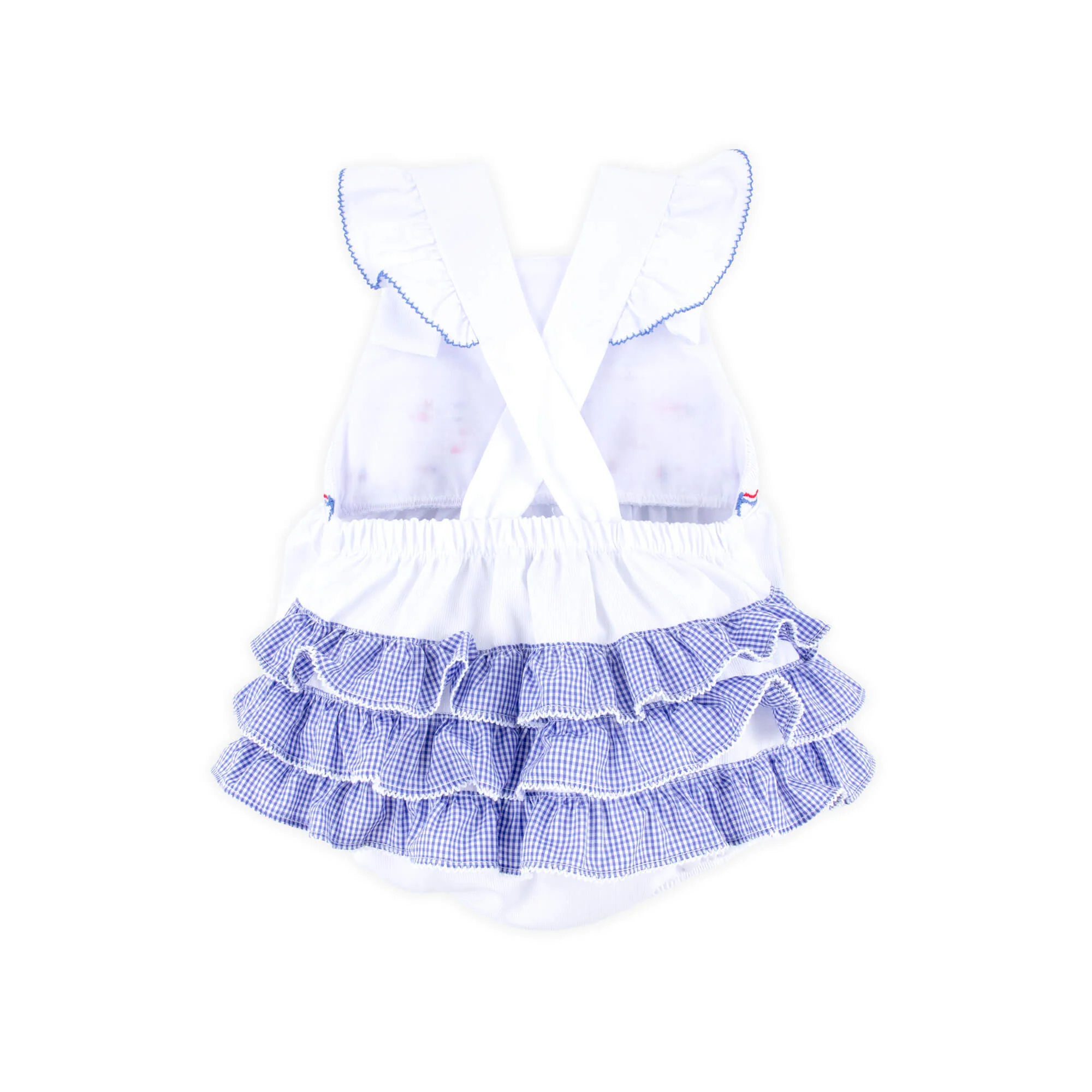 Flag Smocked White Pique Leah Ruffle Bubble - Image 4