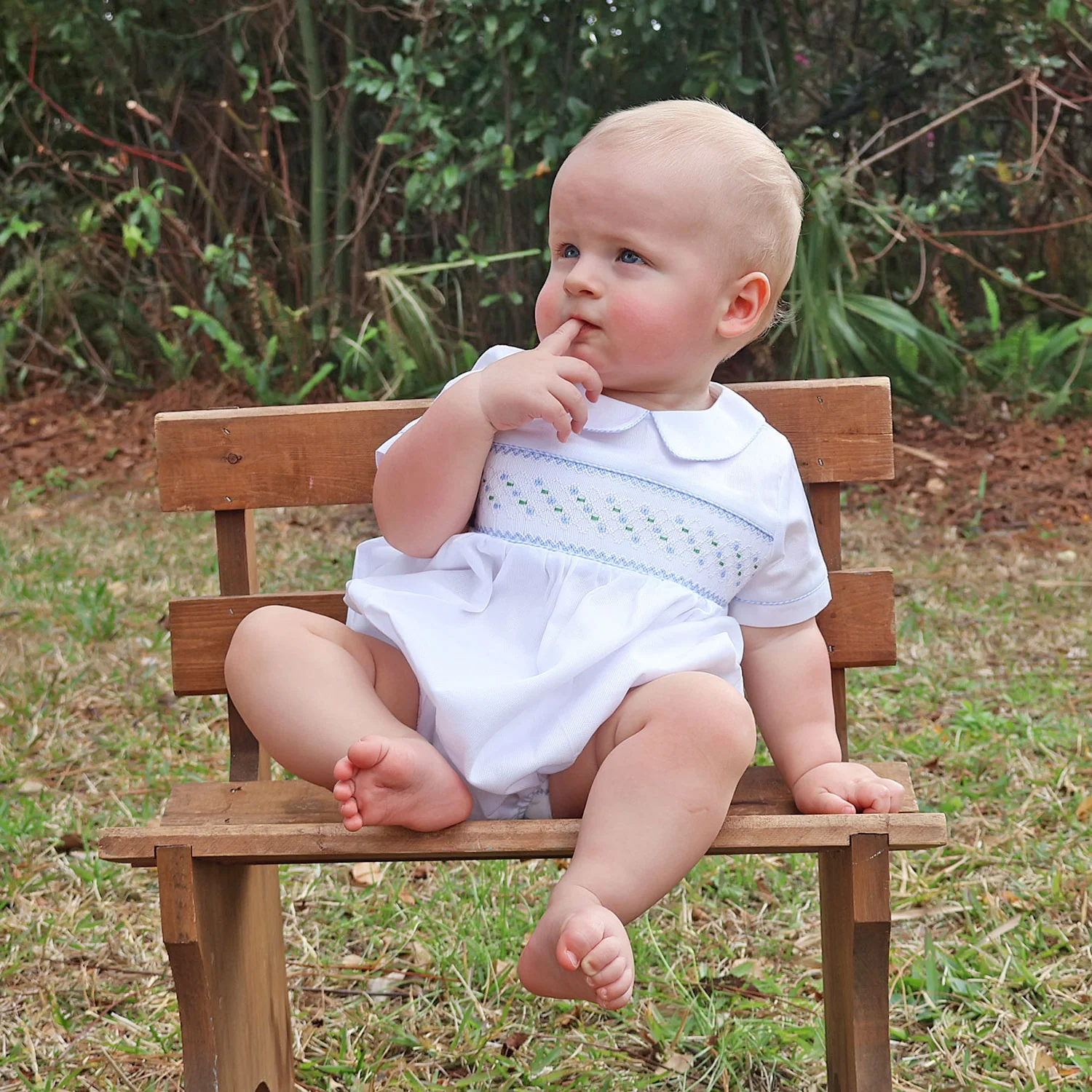 White Geo Smocked Collared Bubble - Image 3