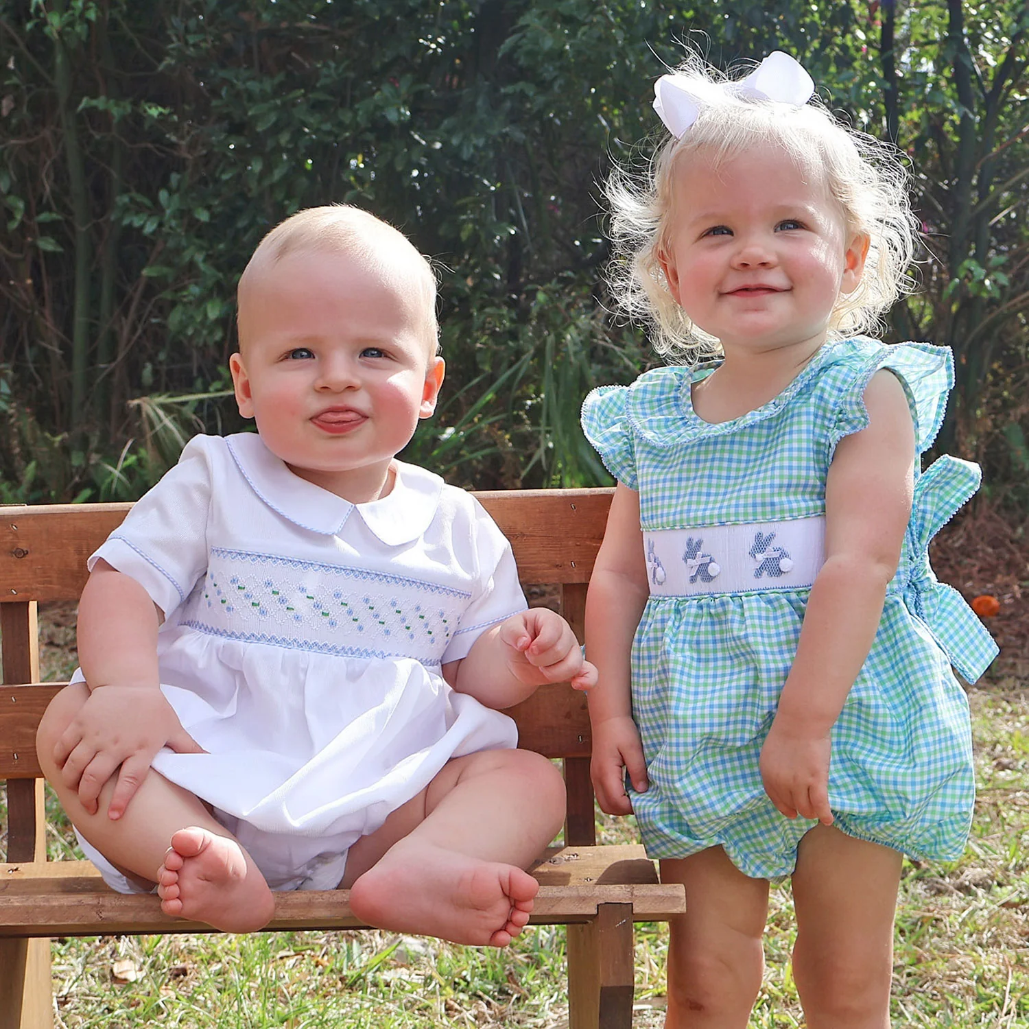 White Geo Smocked Collared Bubble - Image 4