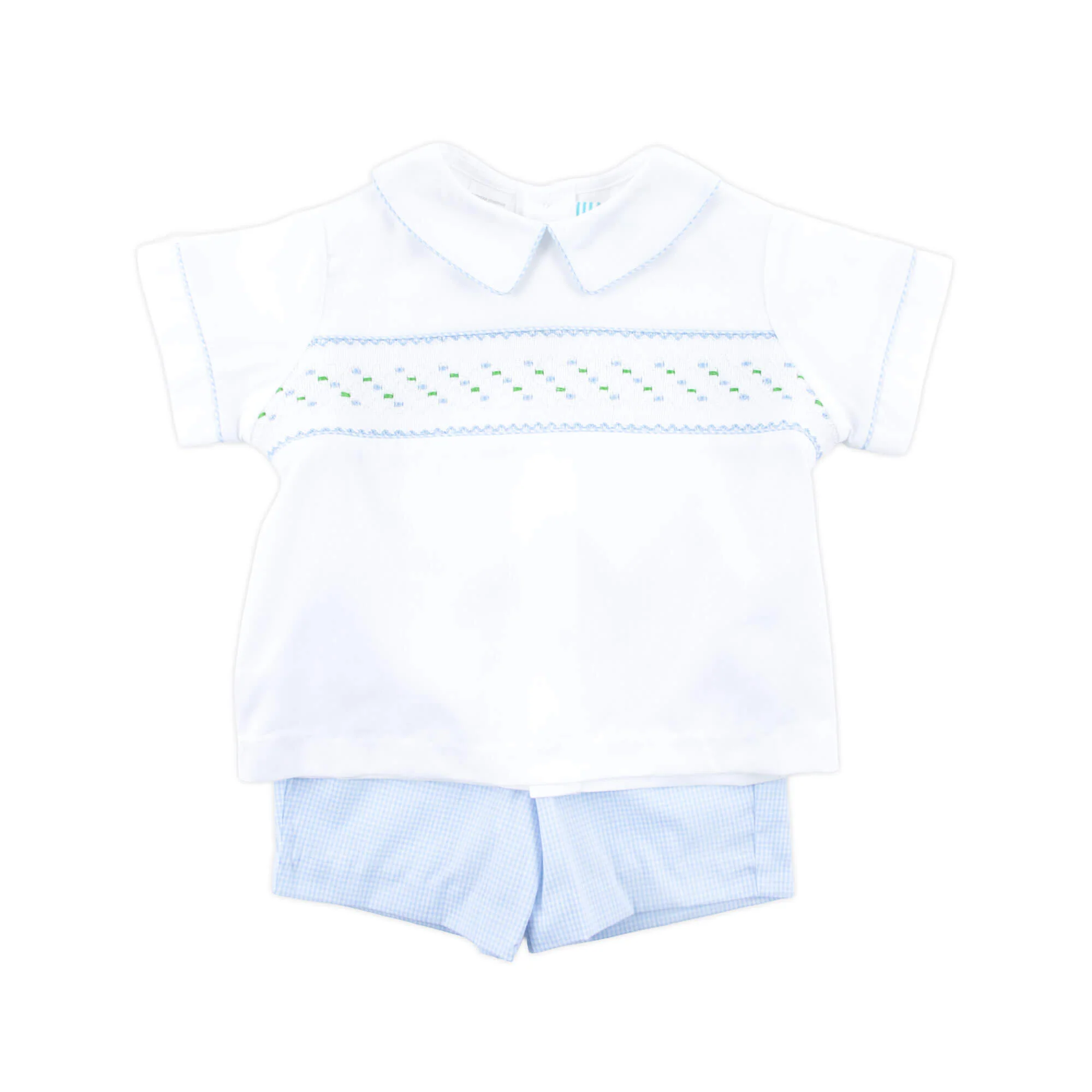 White Geo Smocked Collared Short Set - Image 2