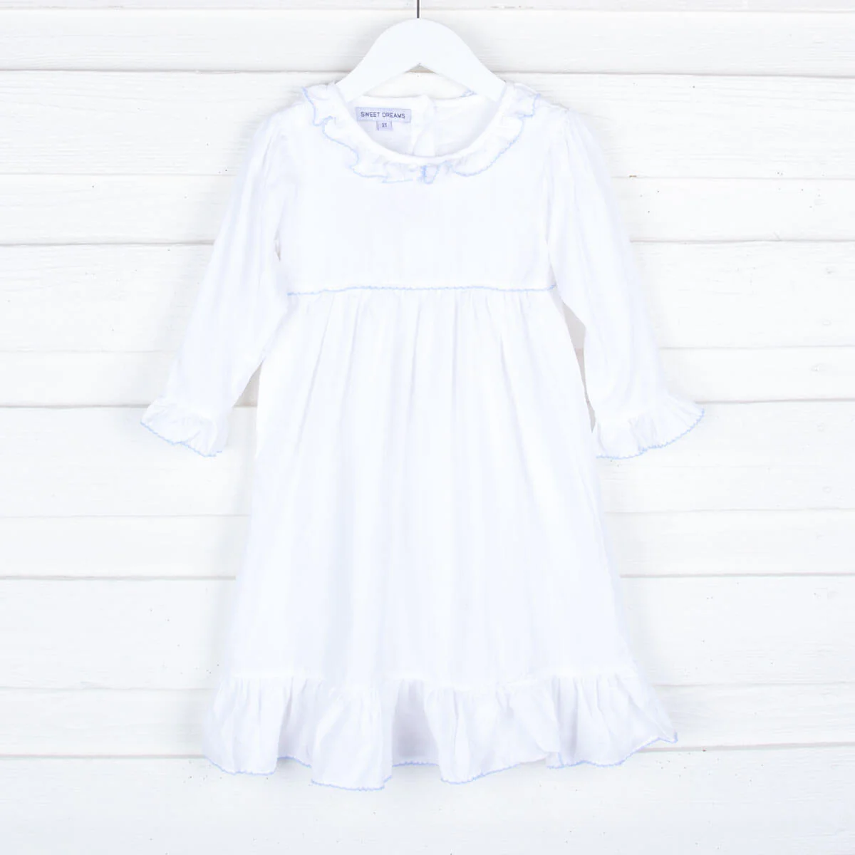 White Nightgown With Blue Picot Trim - Image 2