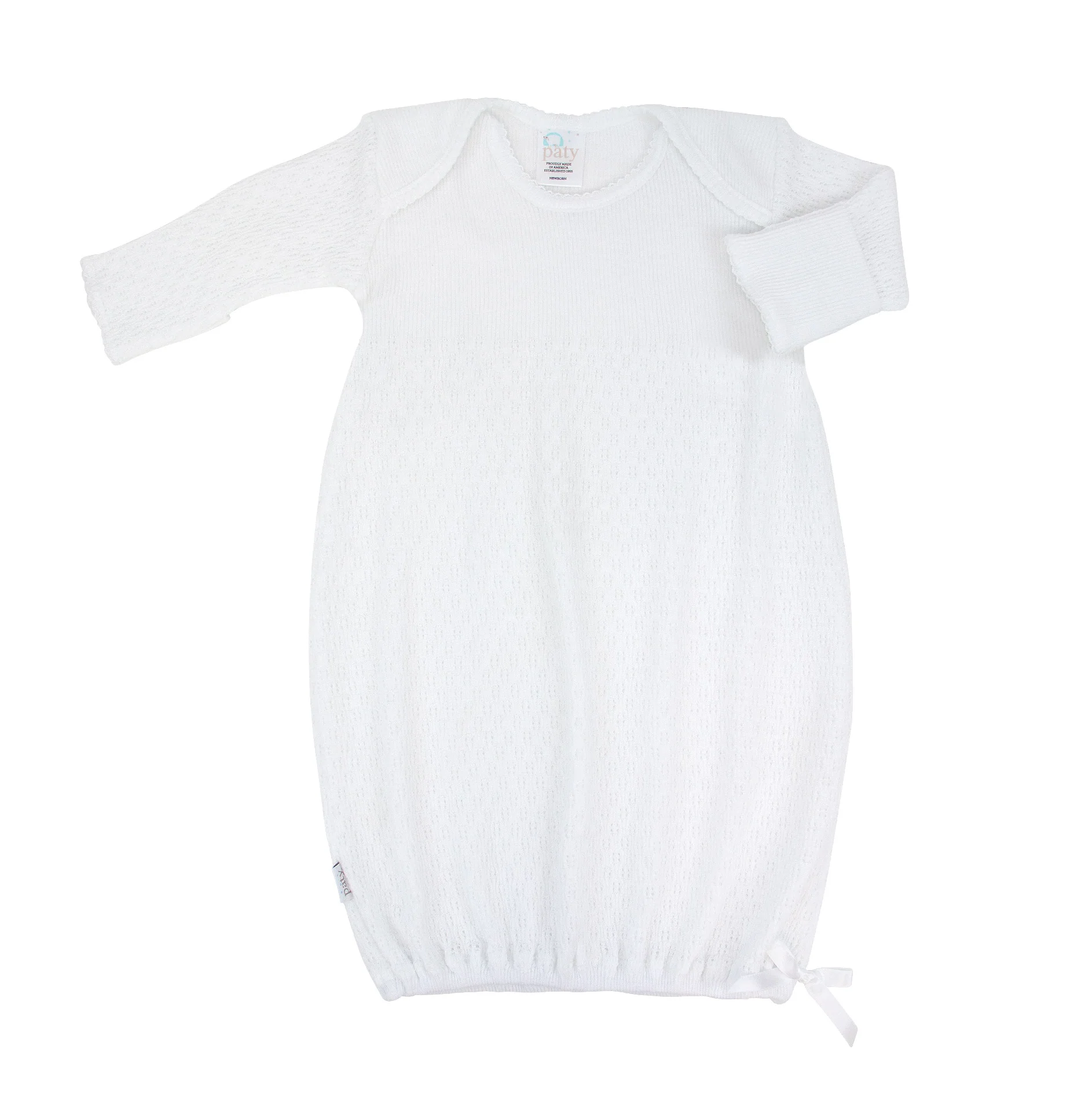 White Knit Shoulder Gown with Colored Bow - Image 2