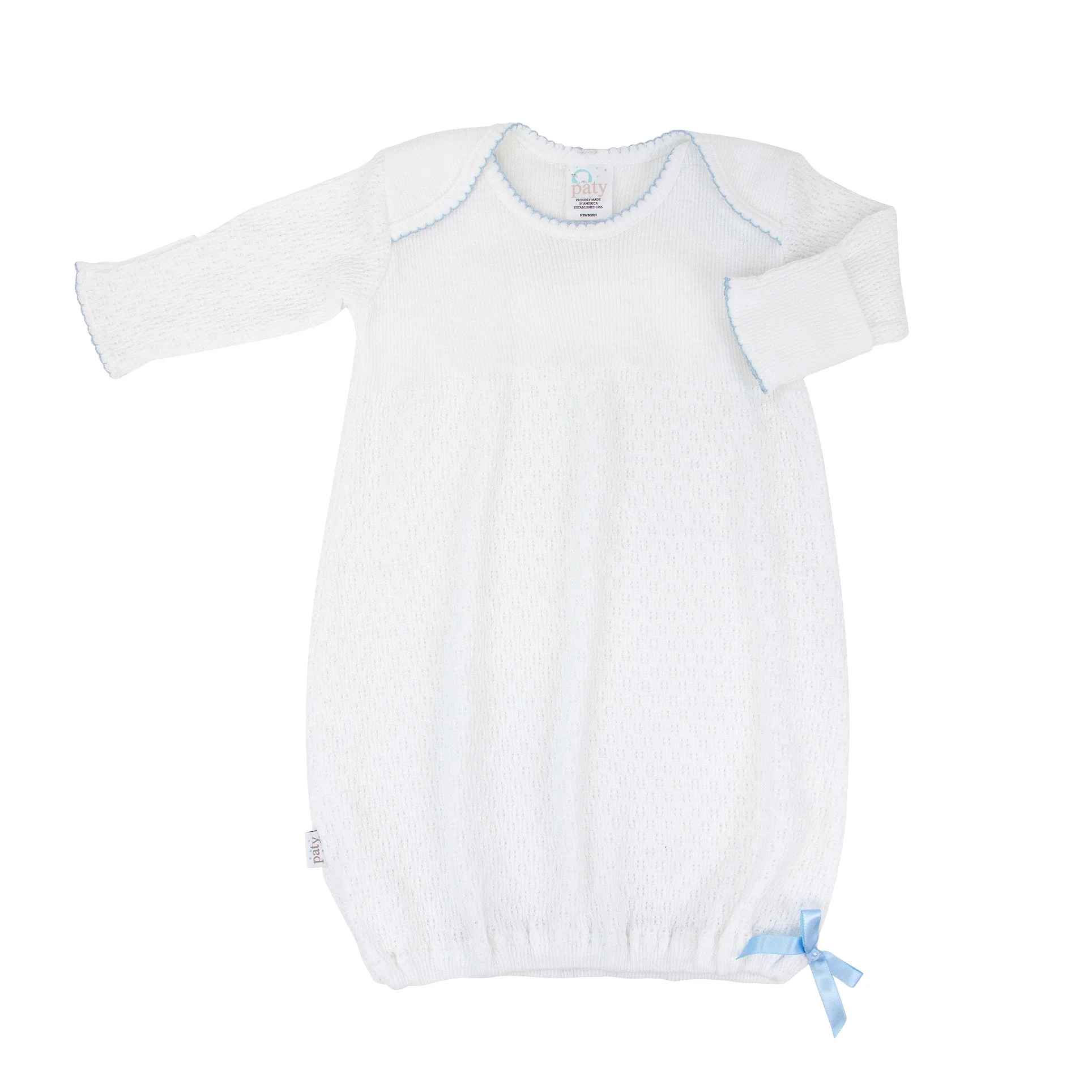 White Knit Shoulder Gown with Colored Bow - Image 3