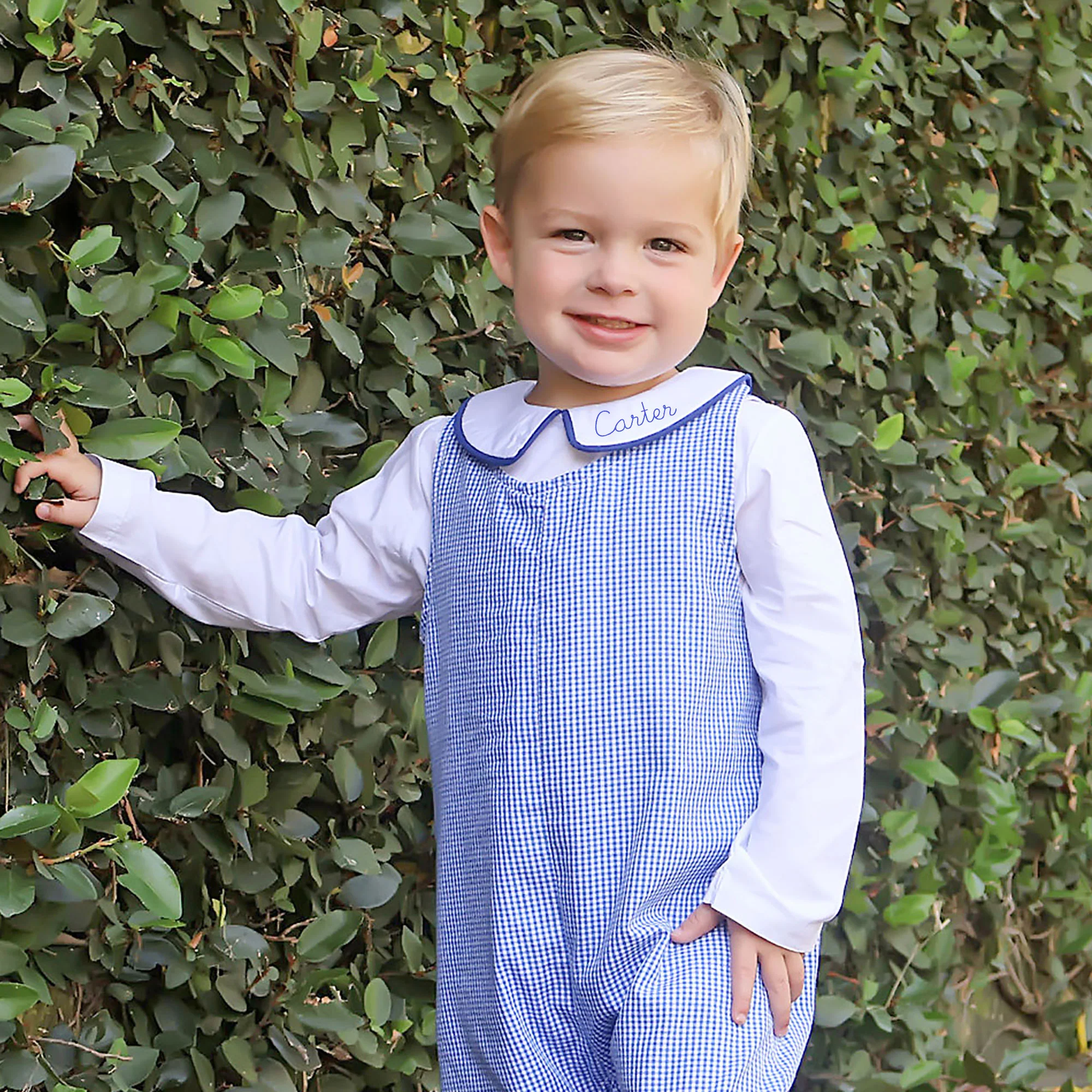 White Long Sleeve Undershirt with Royal Blue Trim - Image 2