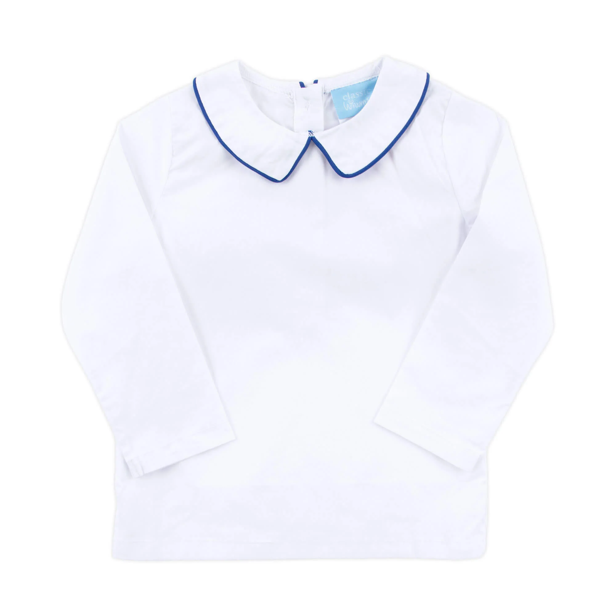 White Long Sleeve Undershirt with Royal Blue Trim - Image 3