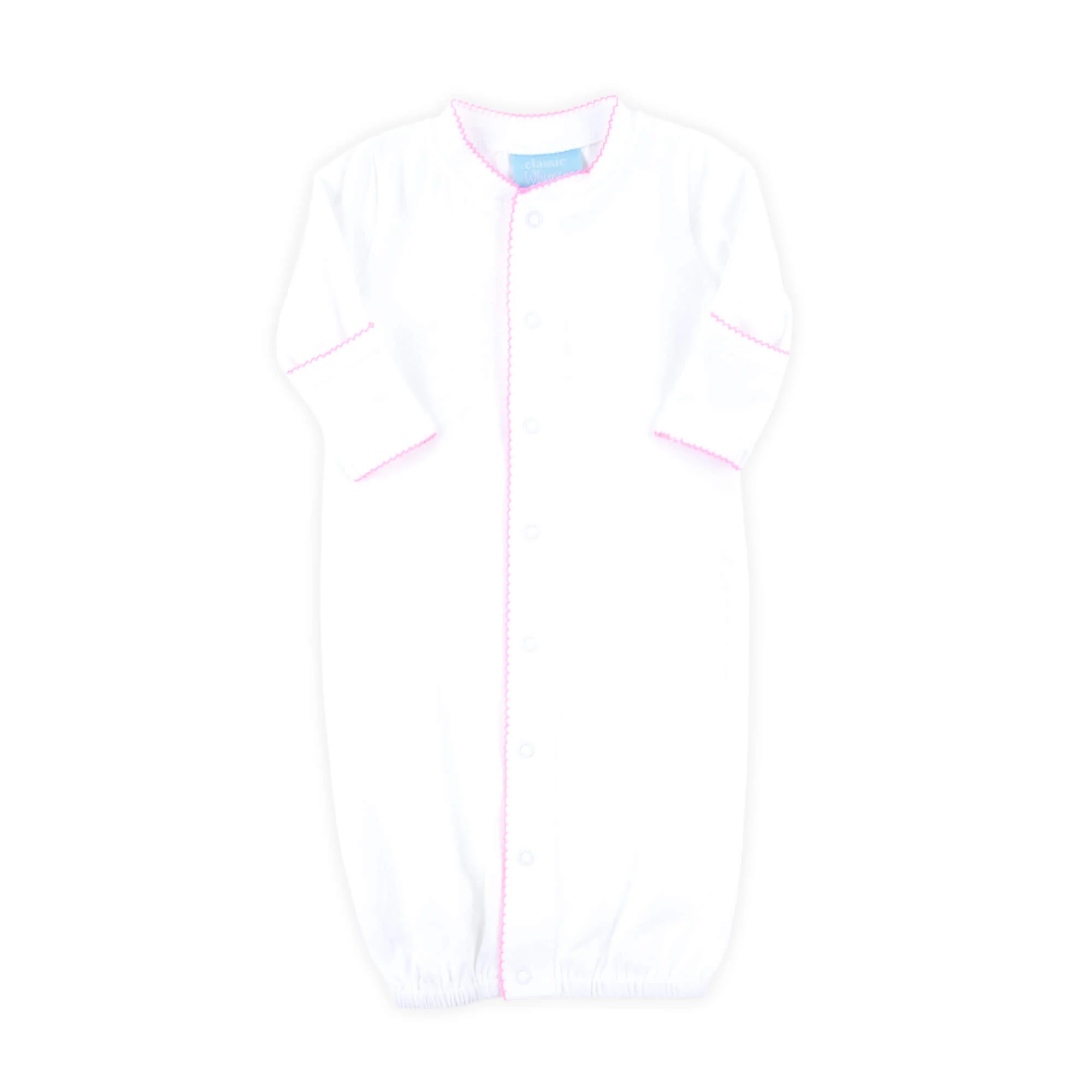 White Layette Gown with Pink Trim - Image 2