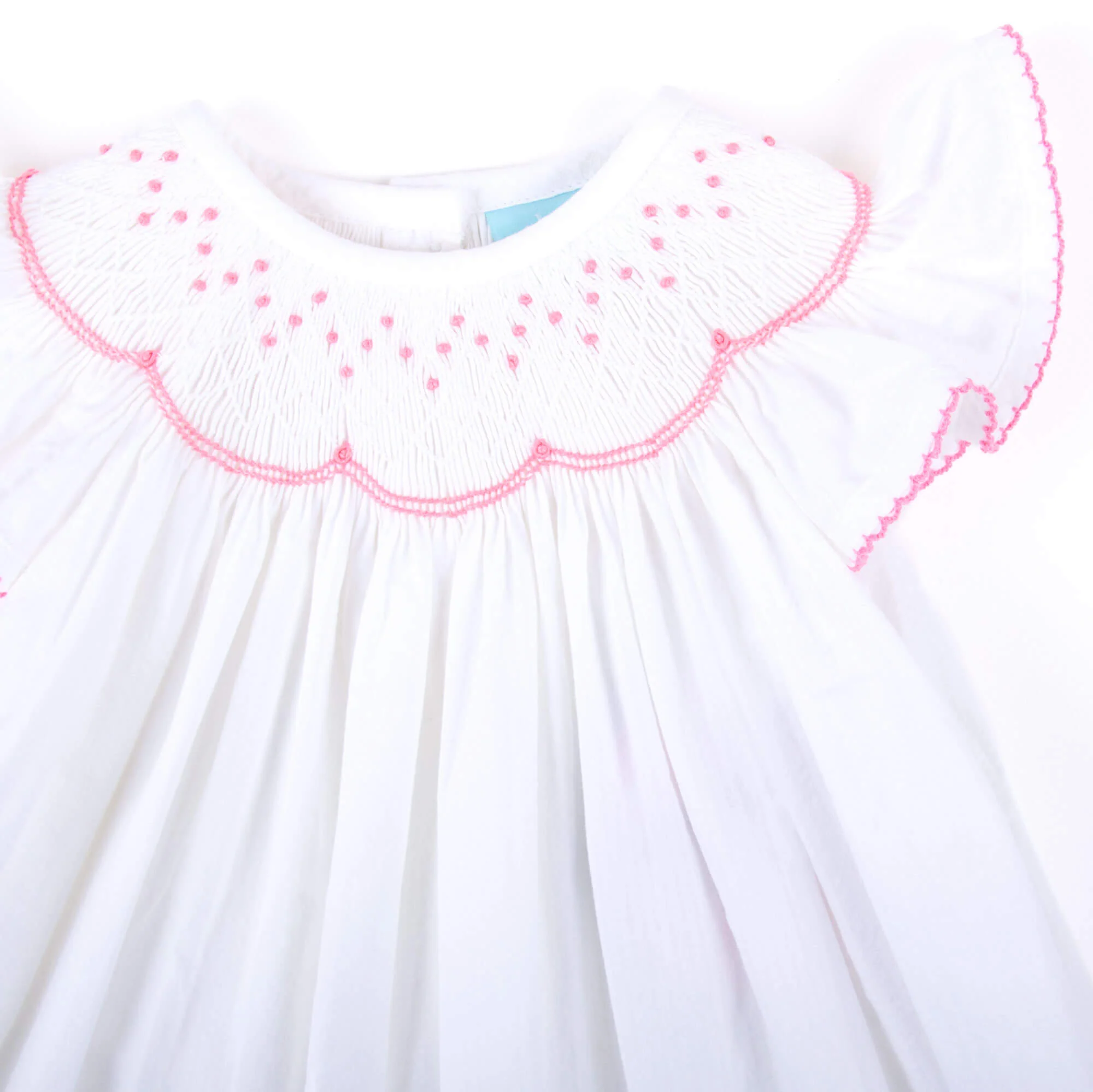 Geo Smocked White Seersucker Angel Sleeve Bloomer Set - Image 2
