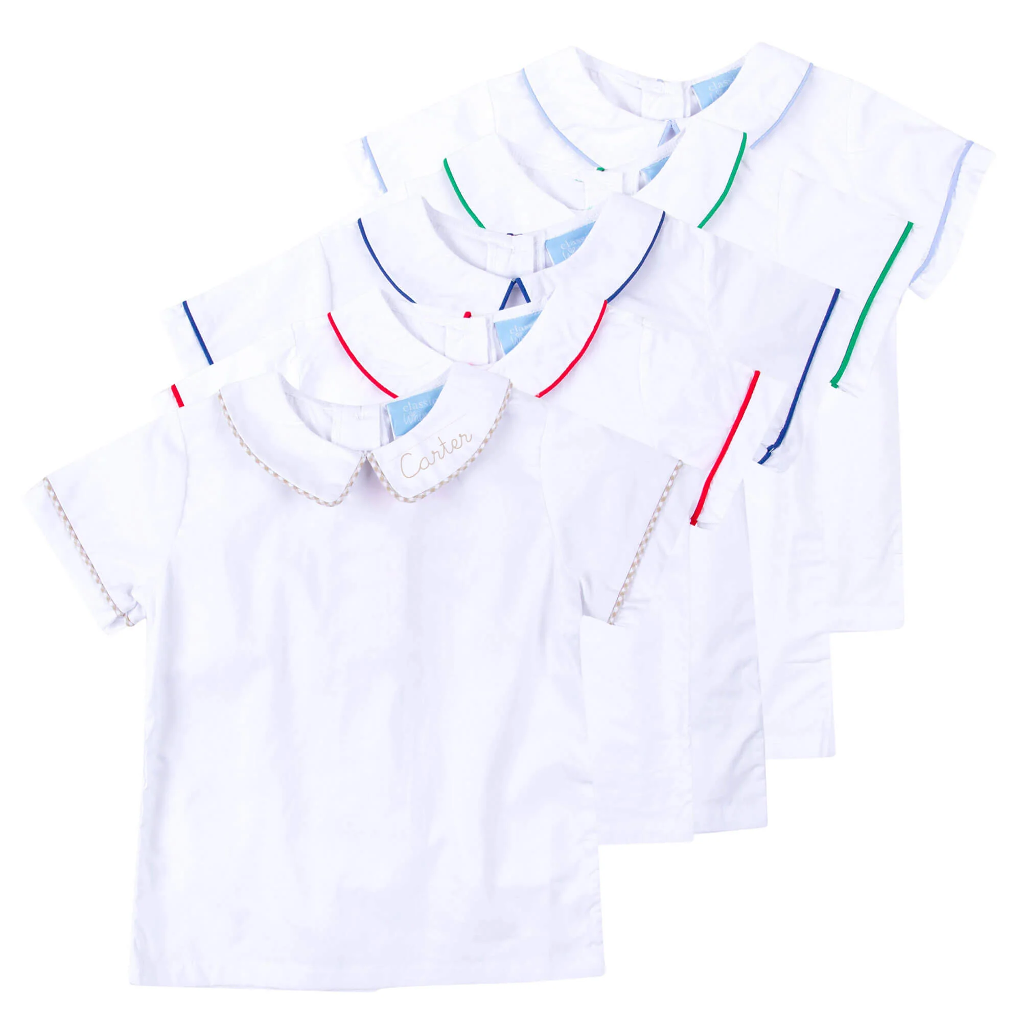 White Short Sleeve Undershirt With Light Blue Trim - Image 5