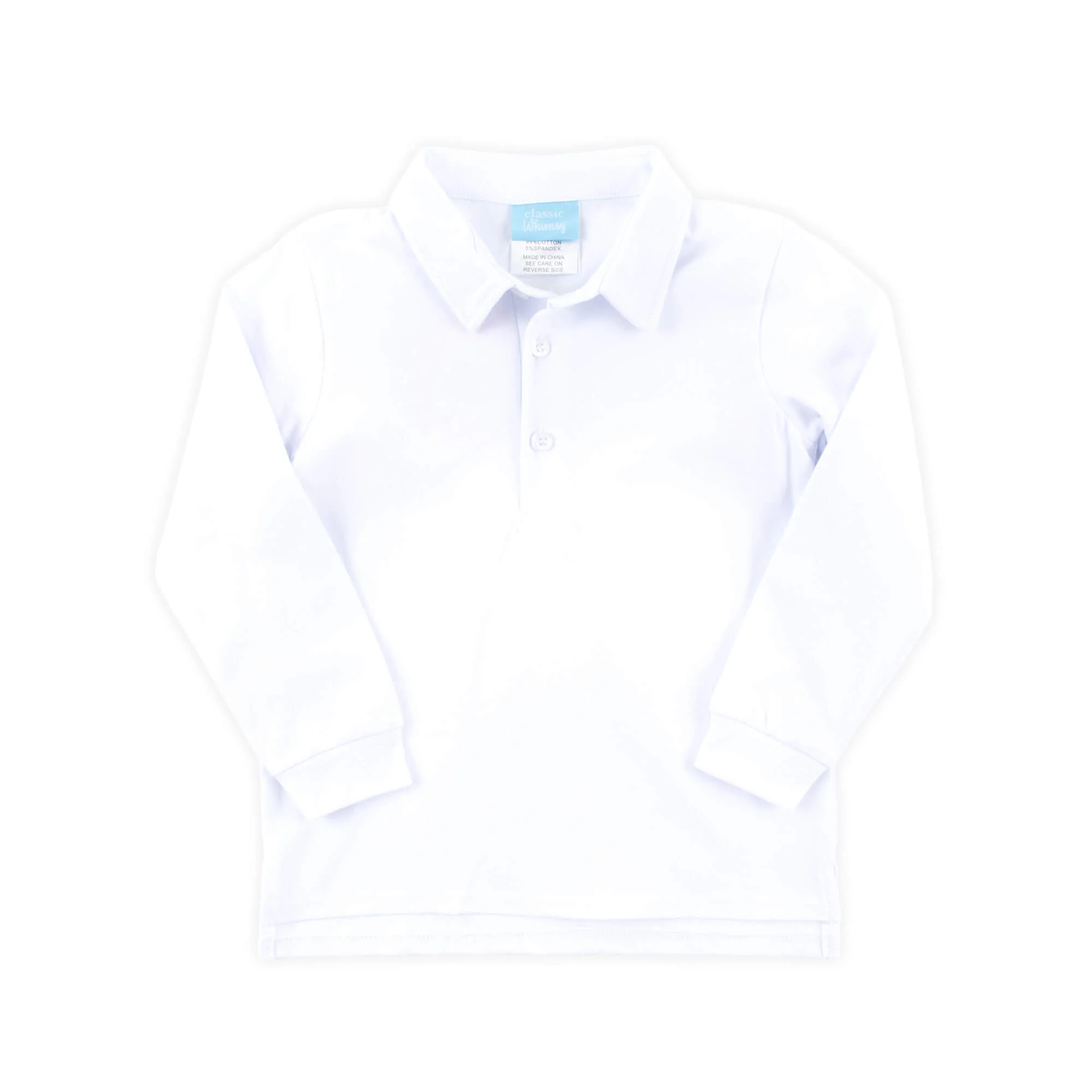 White Long Sleeve Pique Polo Shirt - Image 3