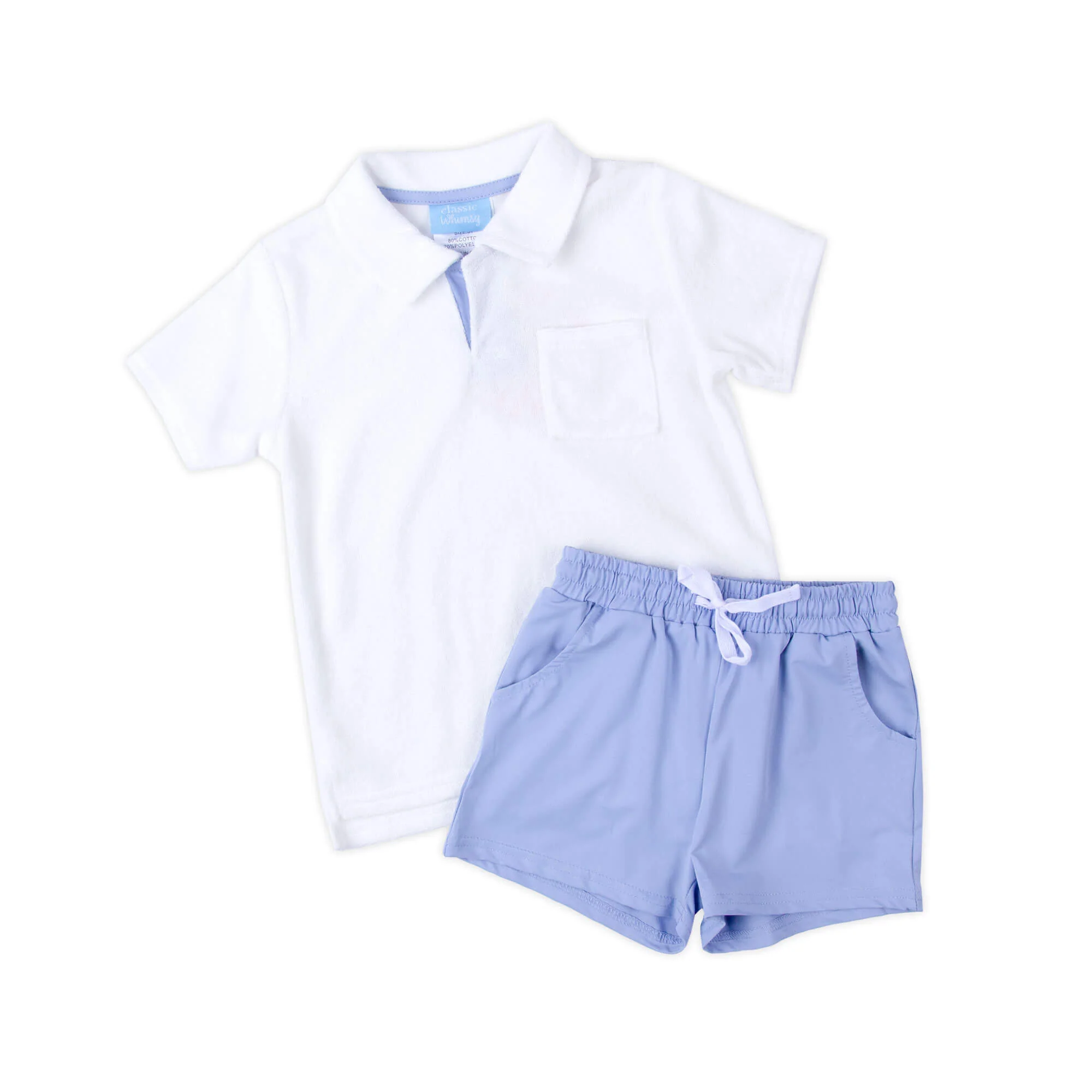 White & Light Blue Terry Polo Short Set - Image 2